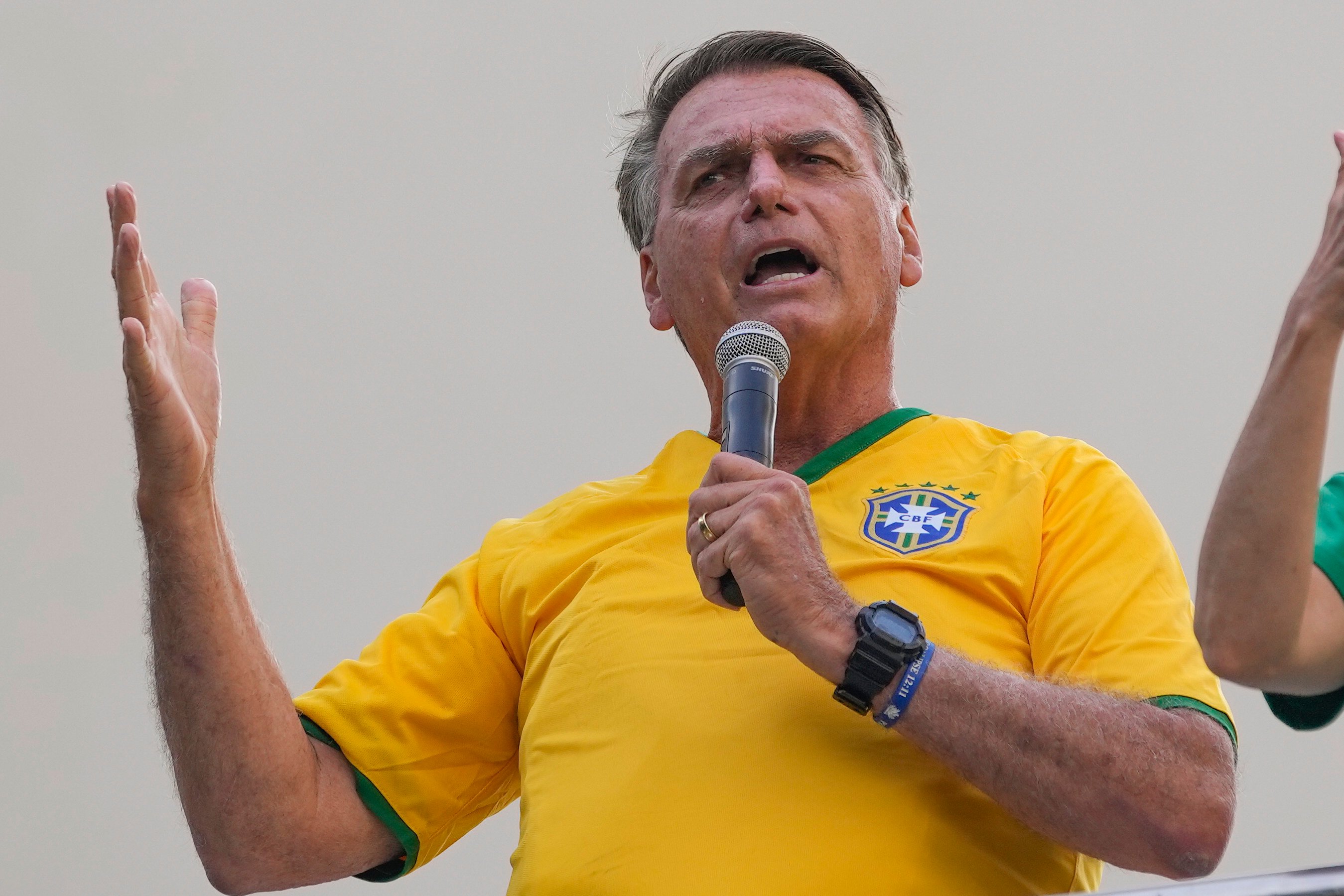 Former Brazilian president Jair Bolsonaro addresses supporters during a rally in Sao Paulo in February. Photo: AP