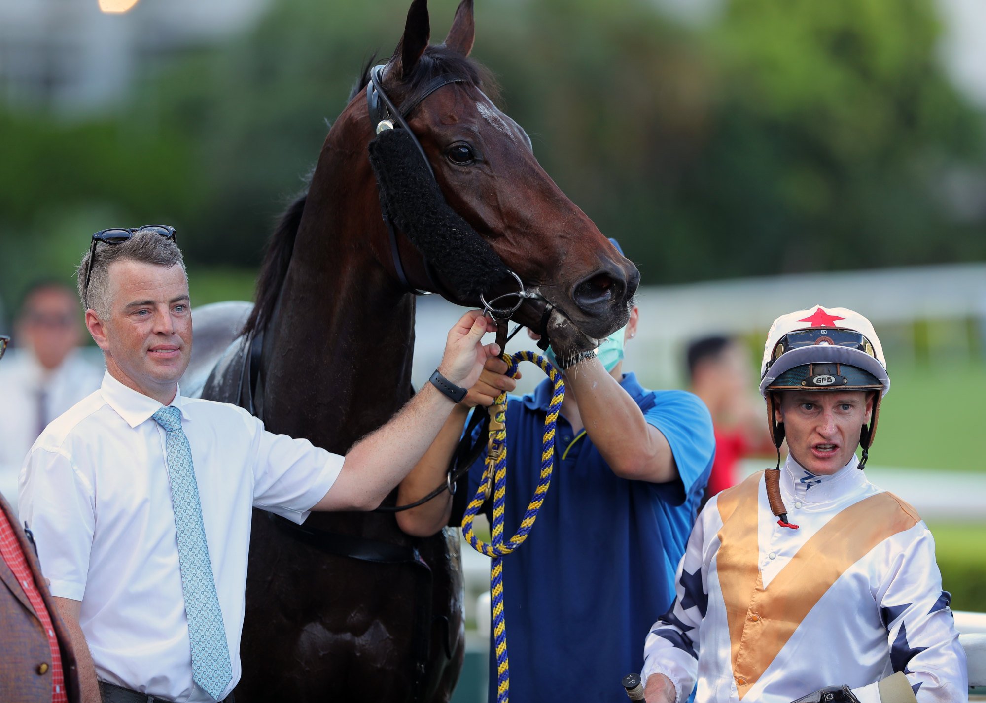 Jamie Richards and Zac Purton with Courier Aladdin after his debut victory.