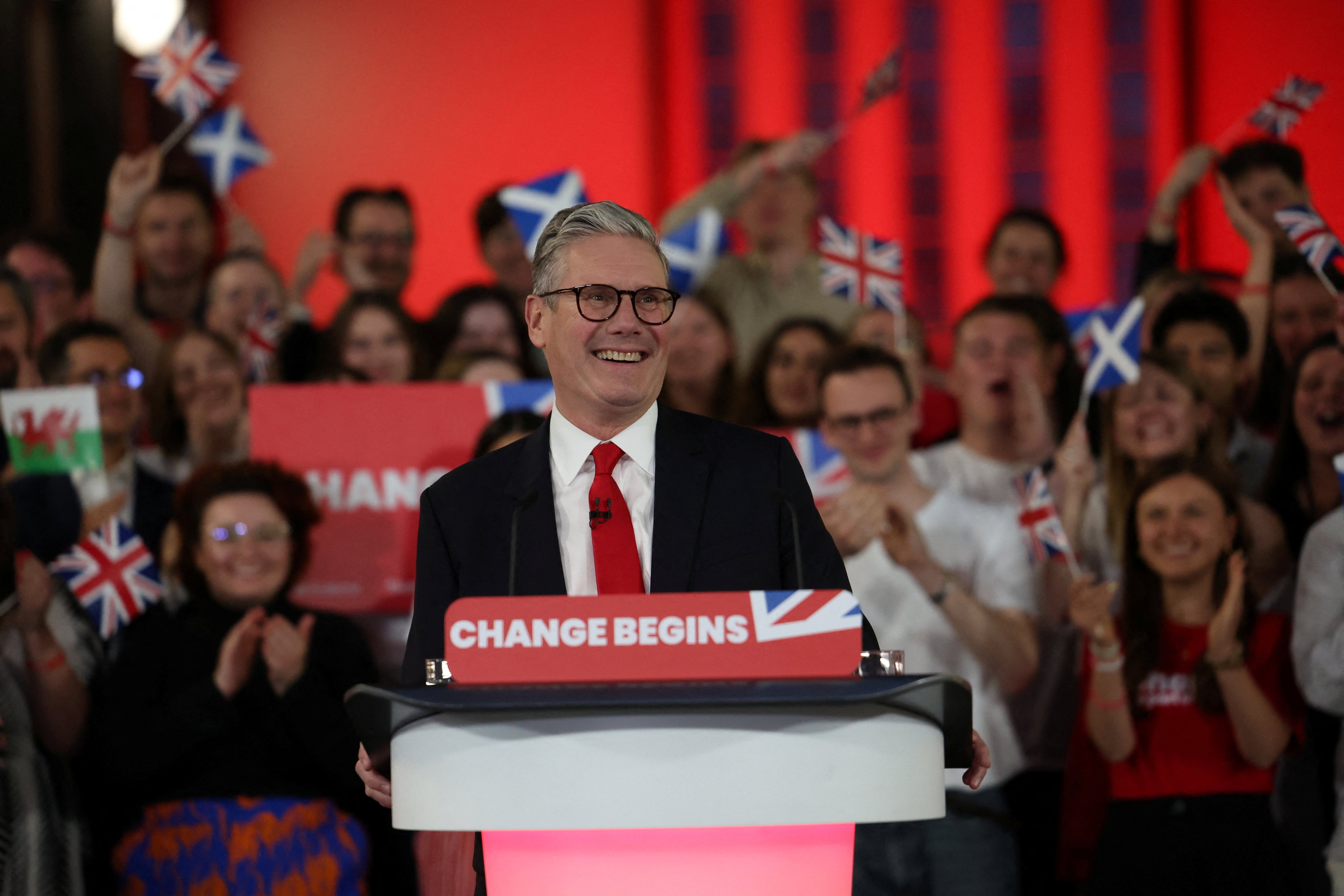 British Prime Minister Keir Starmer speaks at a reception following his election victory in London on July 5, 2024. Photo: Reuters