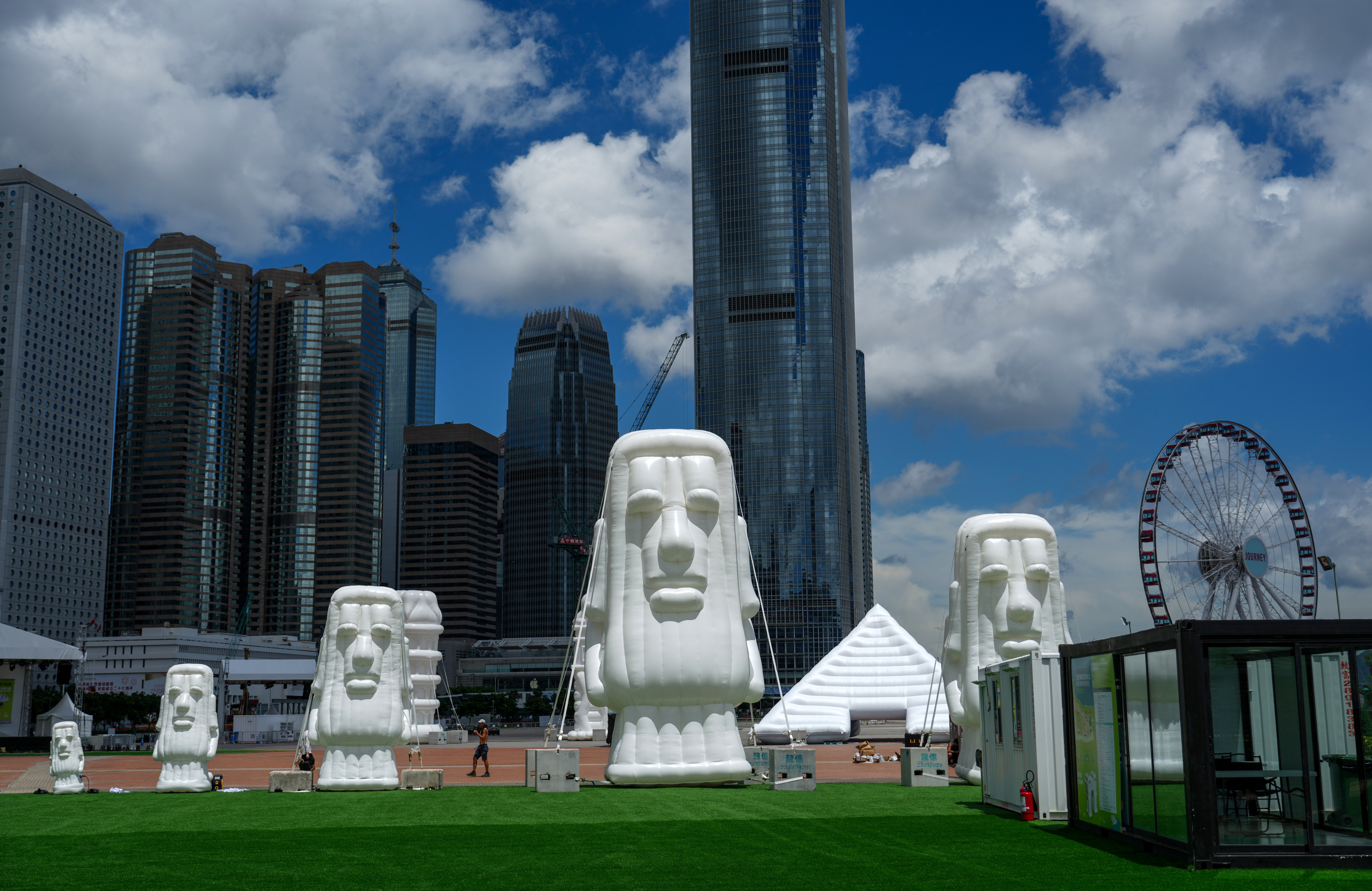 Some of the giant inflatable installations near the harbour in Central. Photo: Sam Tsang