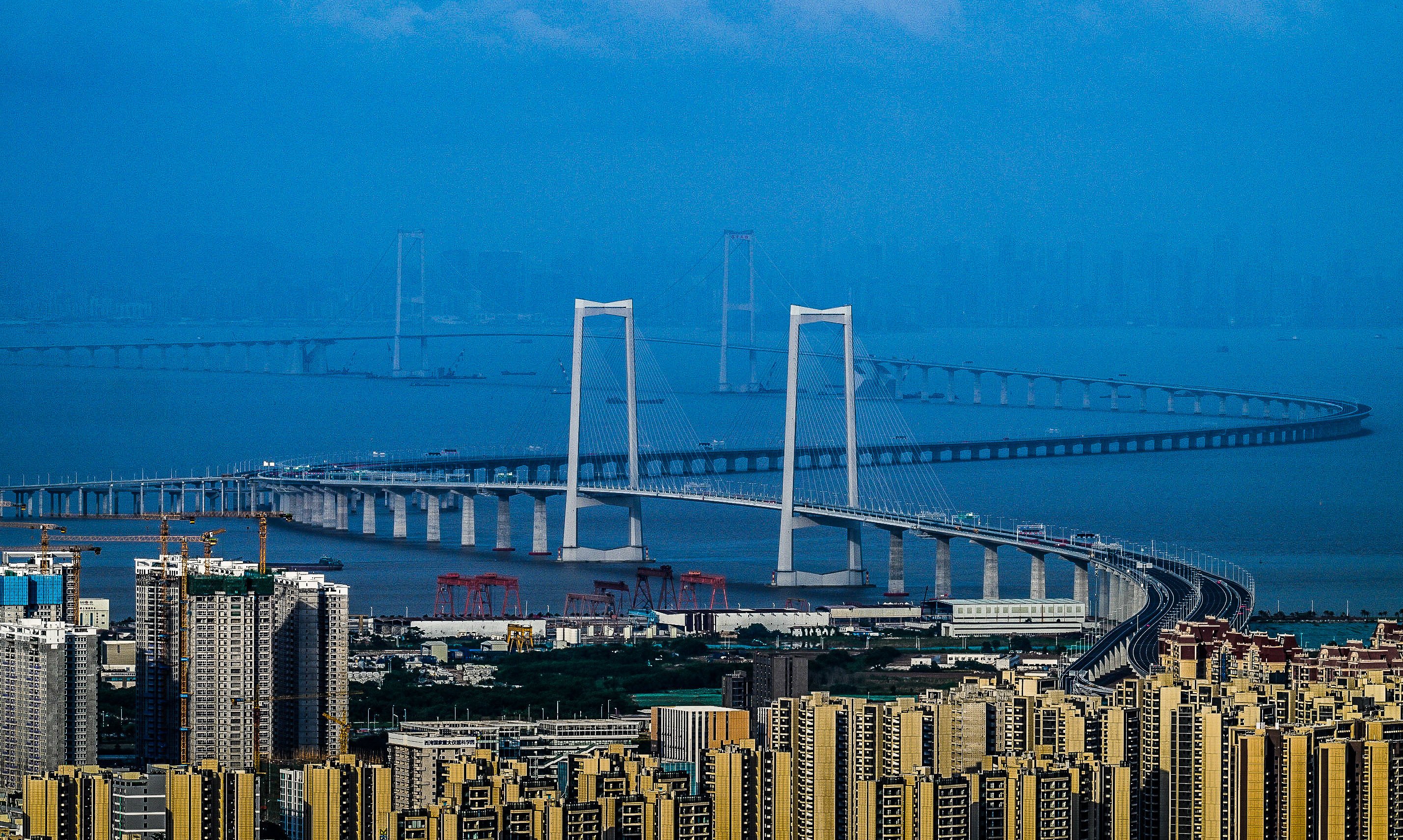 The Shenzhen-Zhongshan Link, pictured on June 19, 2024, waits to be opened to traffic. The 24km bridge took seven years to build. Photo: Xinhua