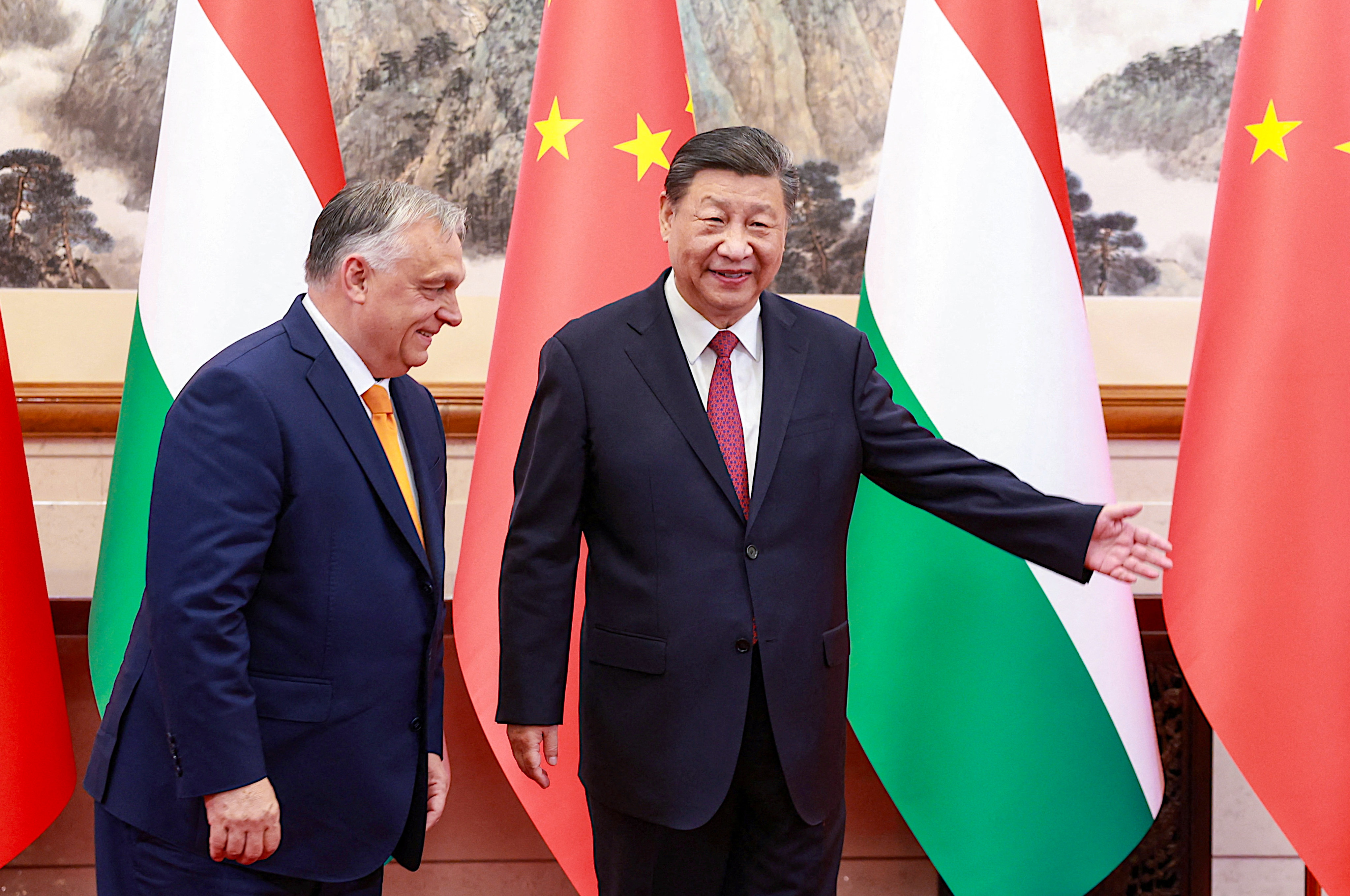 Chinese President Xi Jinping meets Hungarian Prime Minister Viktor Orban at the Diaoyutai State Guesthouse in Beijing on Monday. Photo: China Daily via Reuters