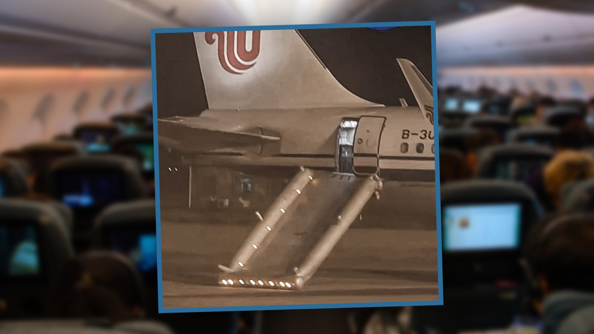 A first-time air passenger in China sparked chaos when she opened an emergency exit after  mistaking it for a toilet door. Photo: SCMP composite/Shutterstock/Douyin