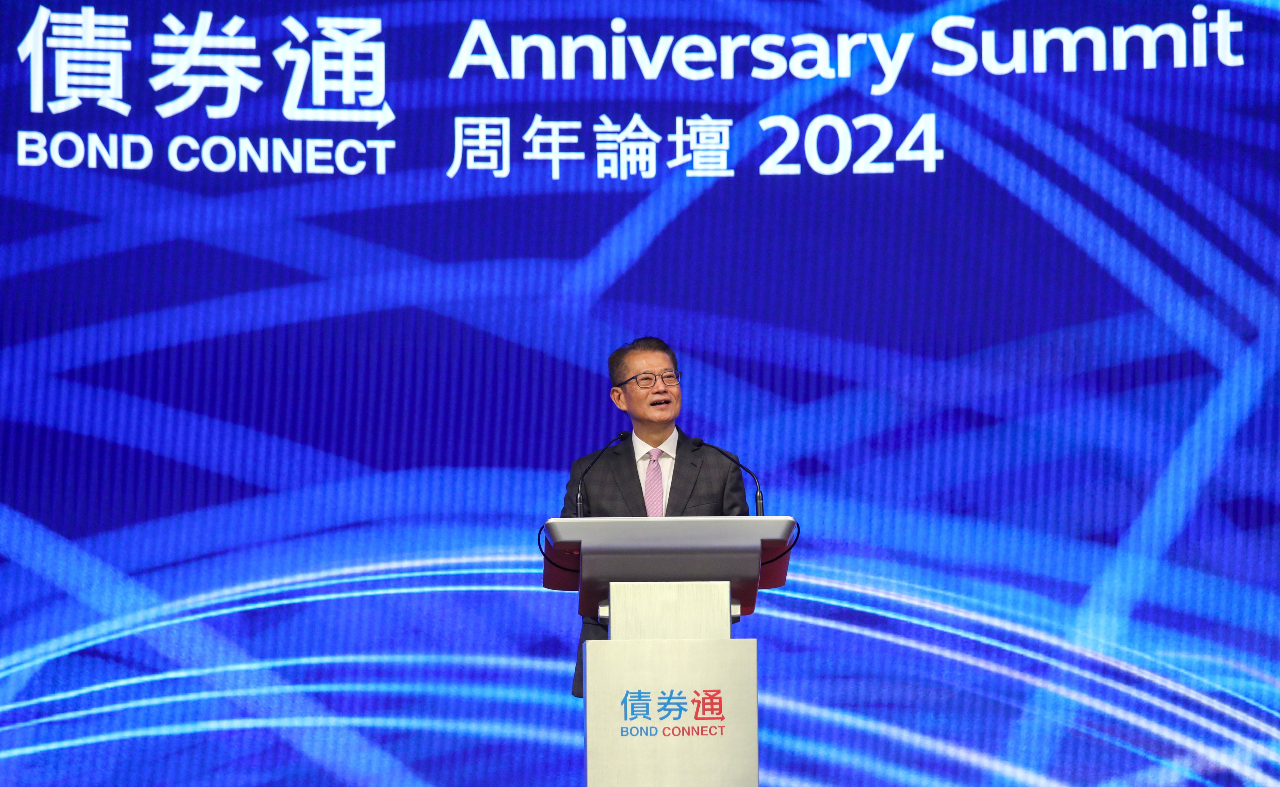 Financial Secretary Paul Chan Mo-po attends Bond Connect Anniversary Summit at HKEX Connect Hall  in Central. Photo: Xiaomei Chen