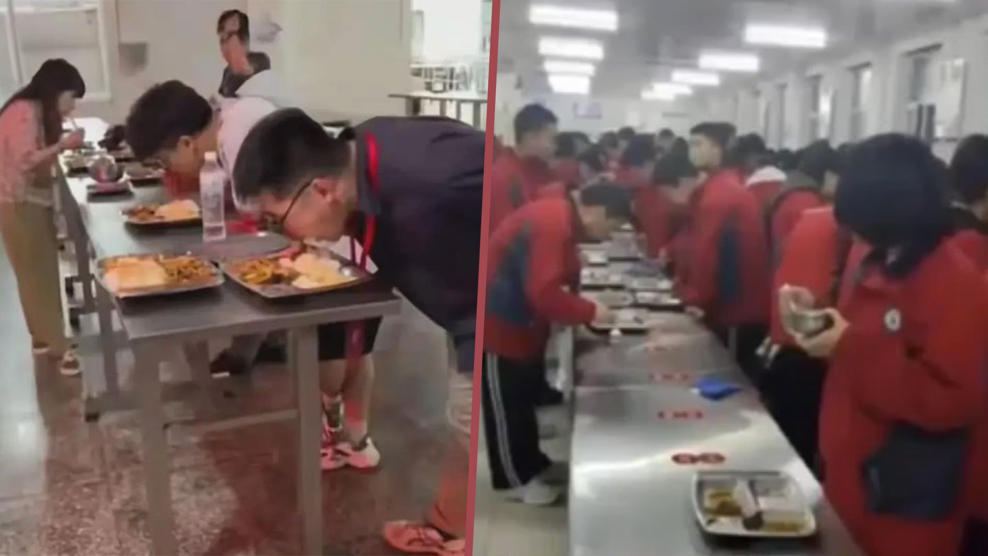 In a Chinese school, students are required to stand while eating in the canteen, with segregated arrangements for boys and girls. Photo: SCMP composite/Baidu/Douyin