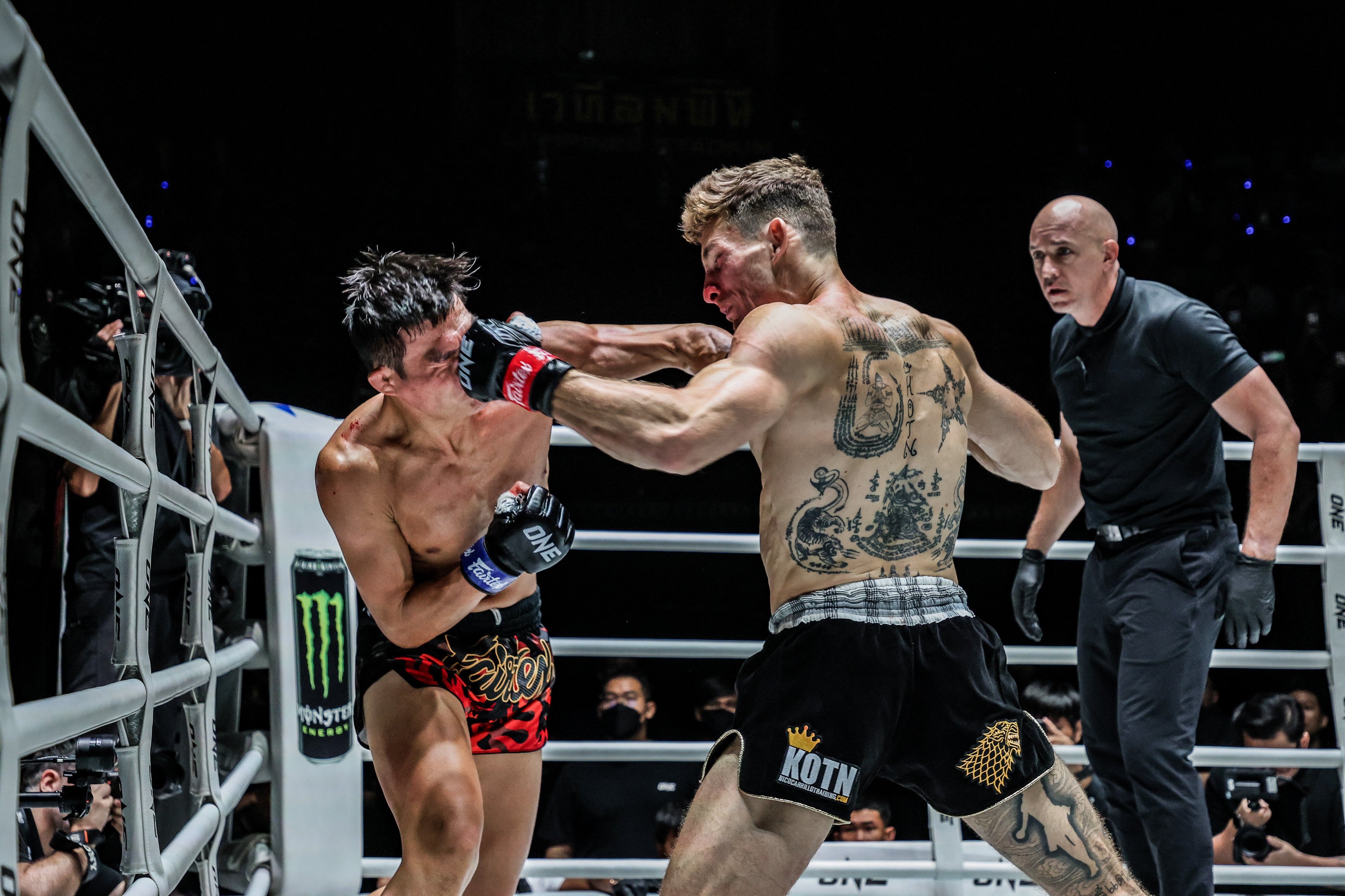 Nico Carrillo connects with a hard left during his fight against Saemapetch Fairtex at ONE Fight Night 23. Photo: ONE Championship