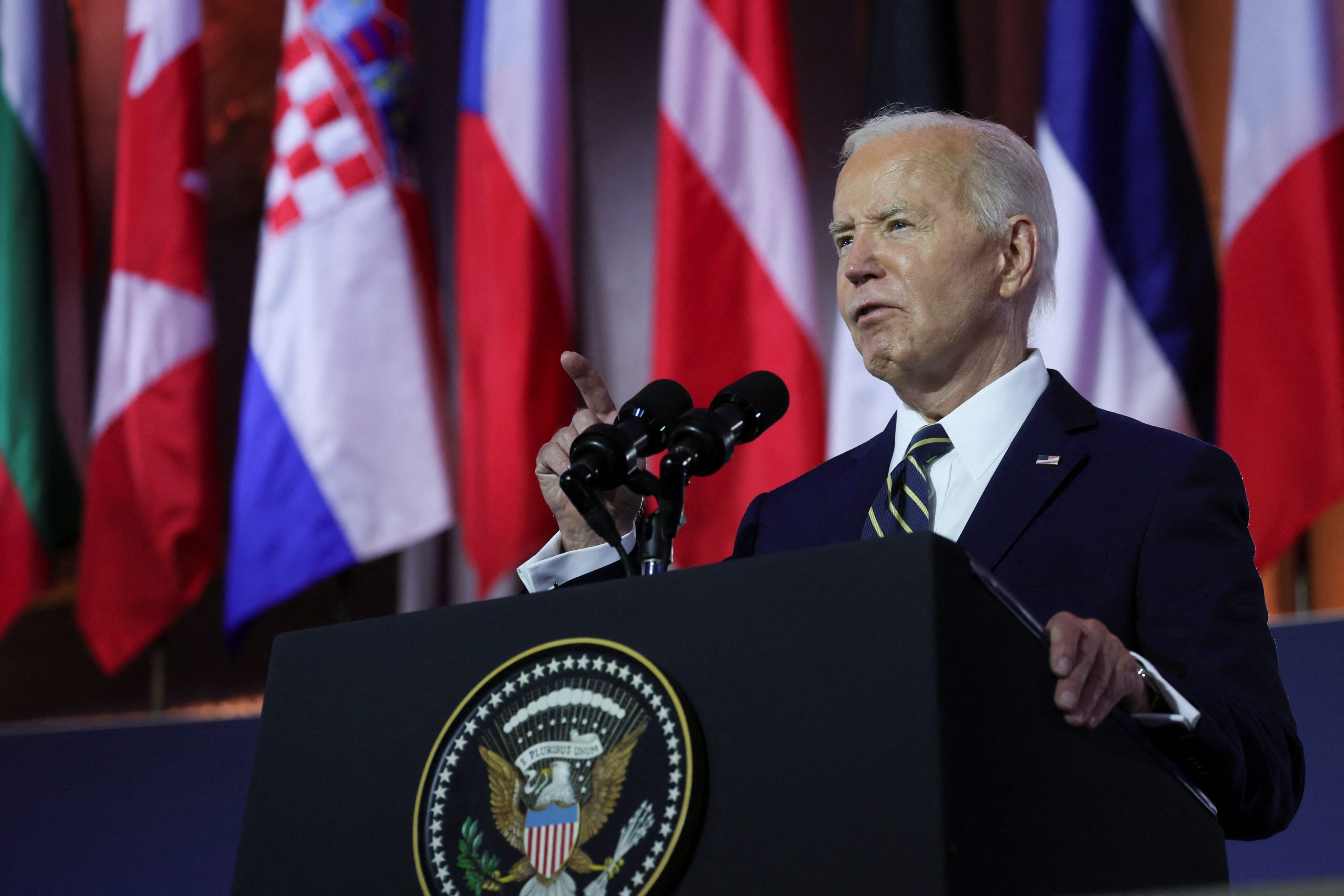 US President Joe Biden delivers remarks at a Nato event in Washington on Tuesday. Photo: Reuters