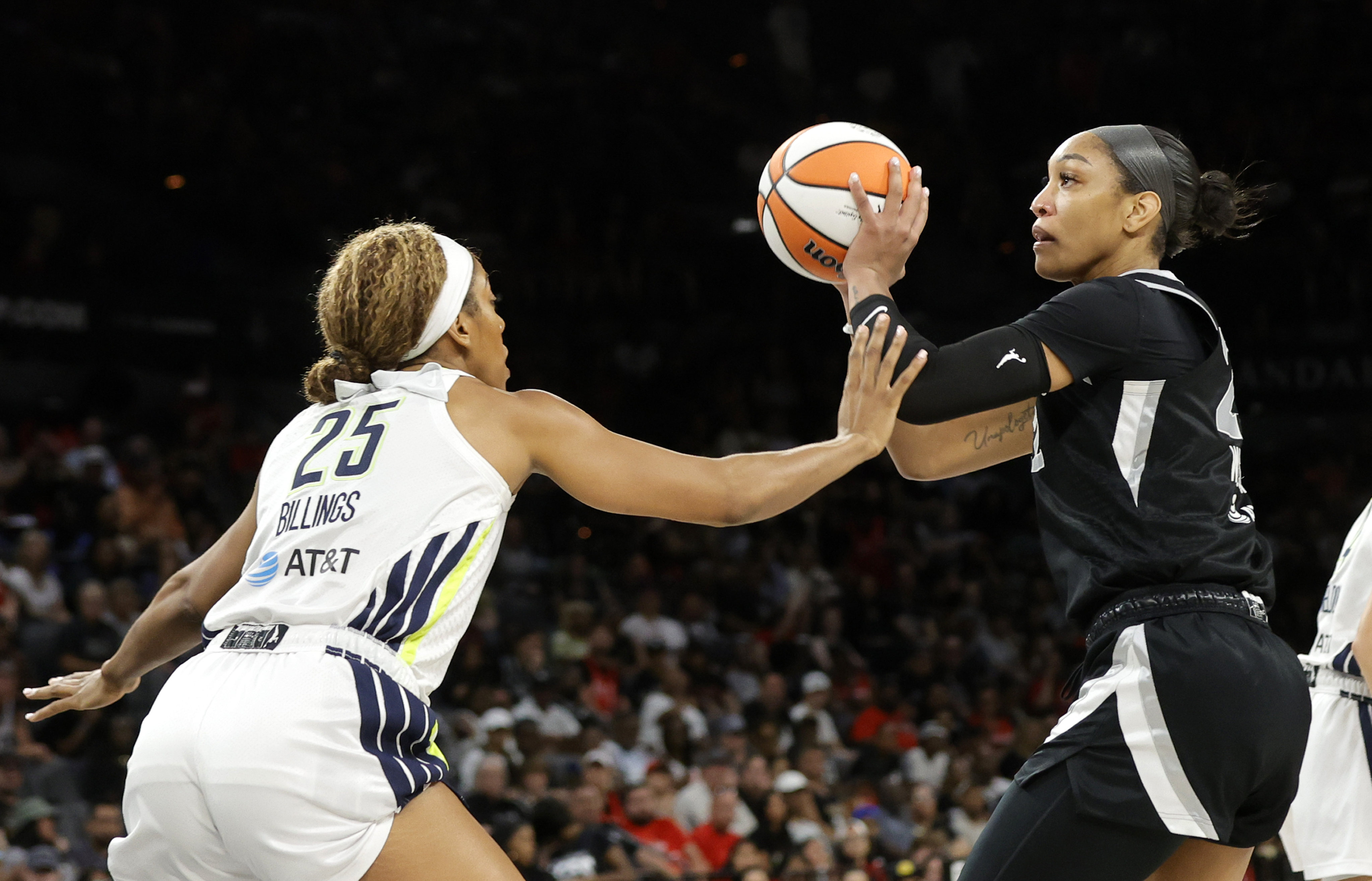 Las Vegas Aces centre A’ja Wilson (right) will be one of the top faces of the tournament, and has won everywhere she has played. Photo: AP