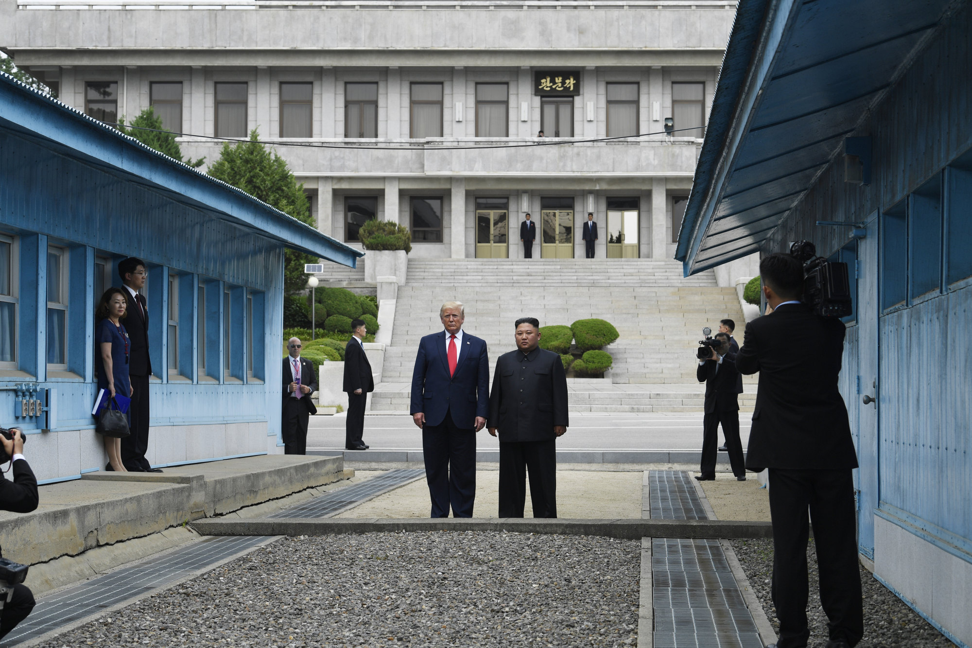 Then-President Trump meets North Korean leader Kim Jong-un in 2019 at the Panmunjom border village in the Demilitarized Zone, South Korea. Photo: AP
