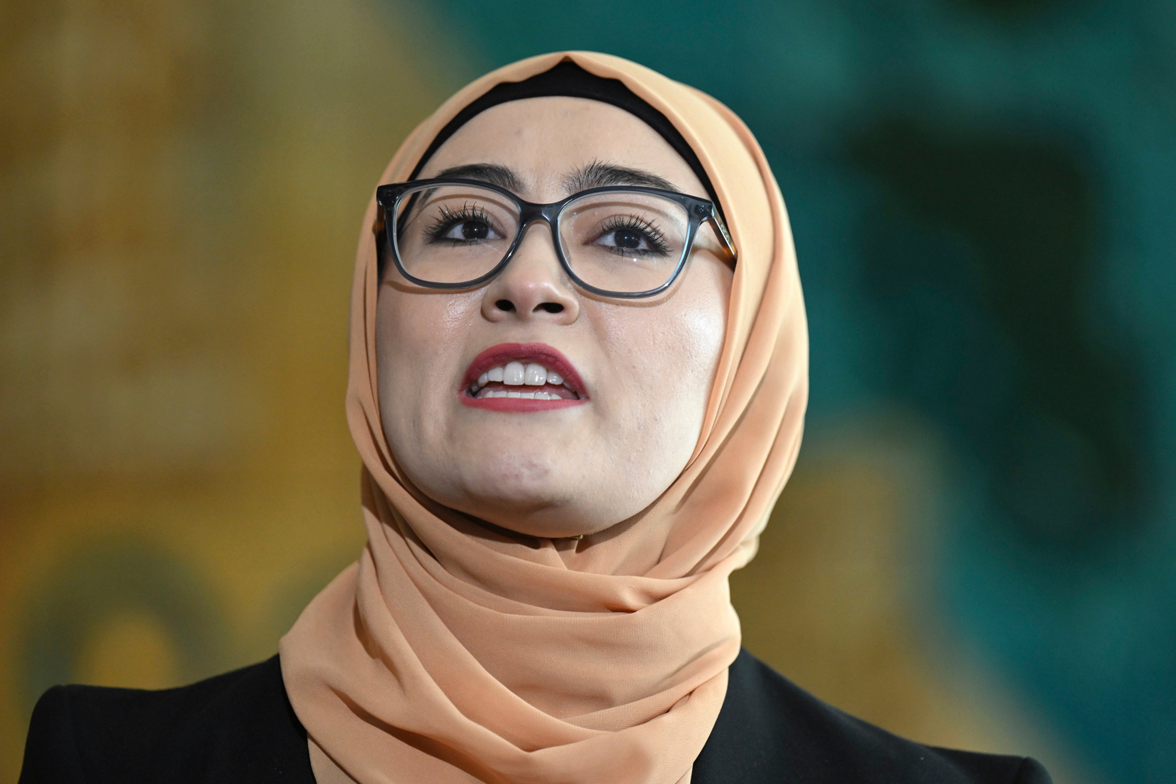 Australian Senator Fatima Payman in Canberra. She quit the ruling Labor Party over her refusal to toe the party line on Gaza. Photo: AP