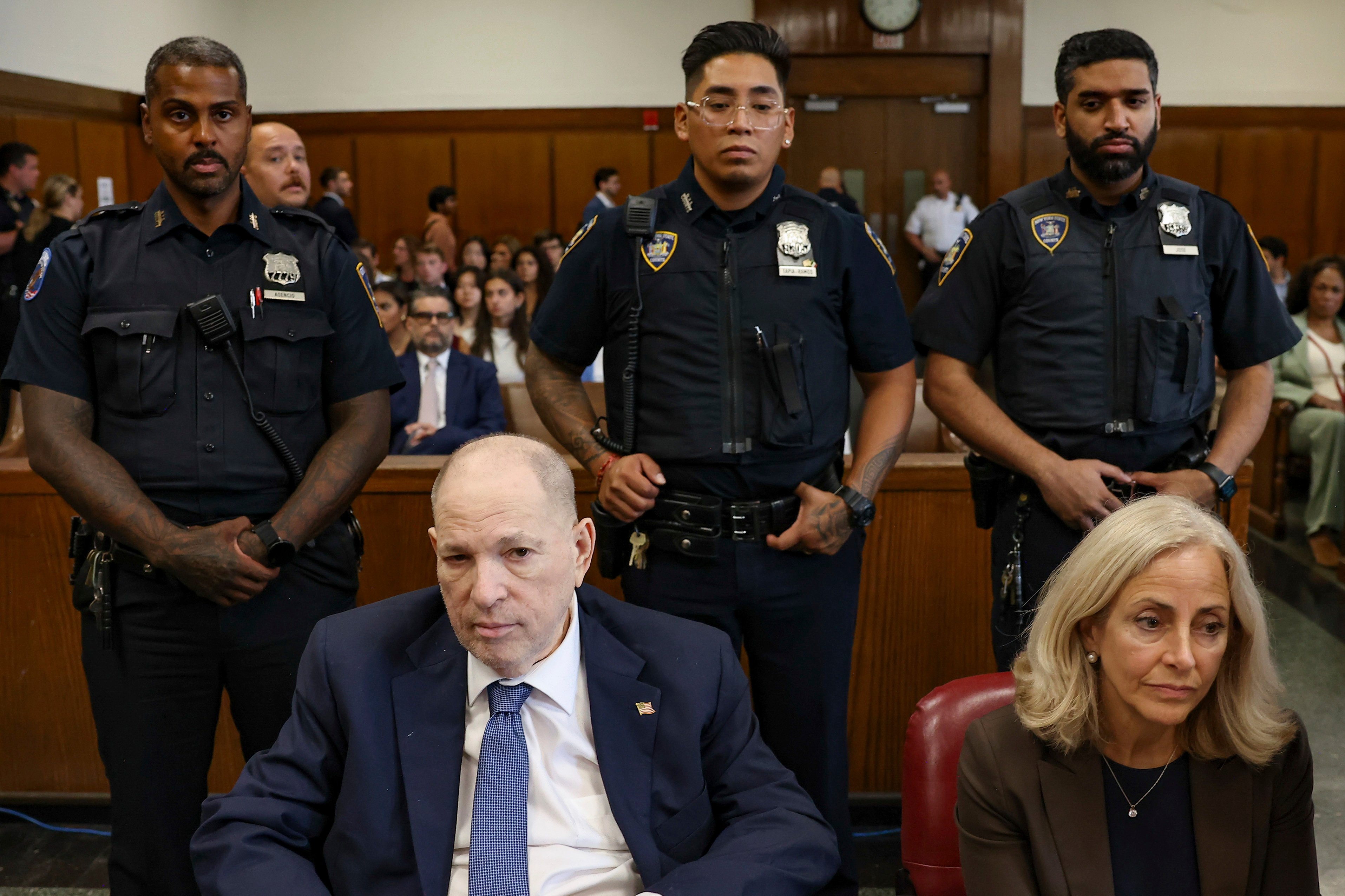 Former film producer Harvey Weinstein in Manhattan Criminal Court in New York on Tuesday. Photo: Pool photo via AP