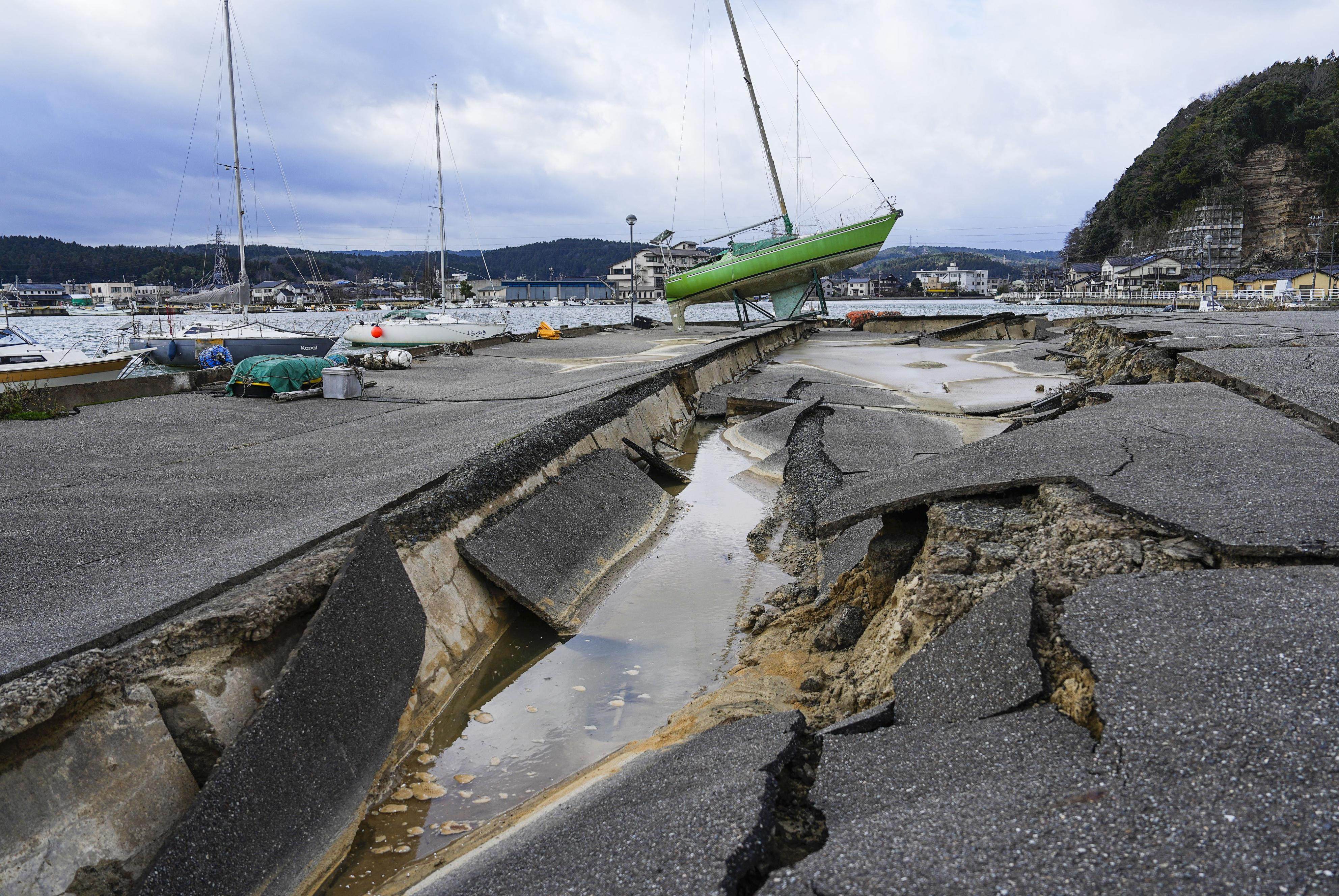 A port is wrecked in Anamizu, Ishikawa prefecture, on January 5, following a strong earthquake that jolted the Noto Peninsula and surrounding areas in central Japan on January 1. Photo: Kyodo