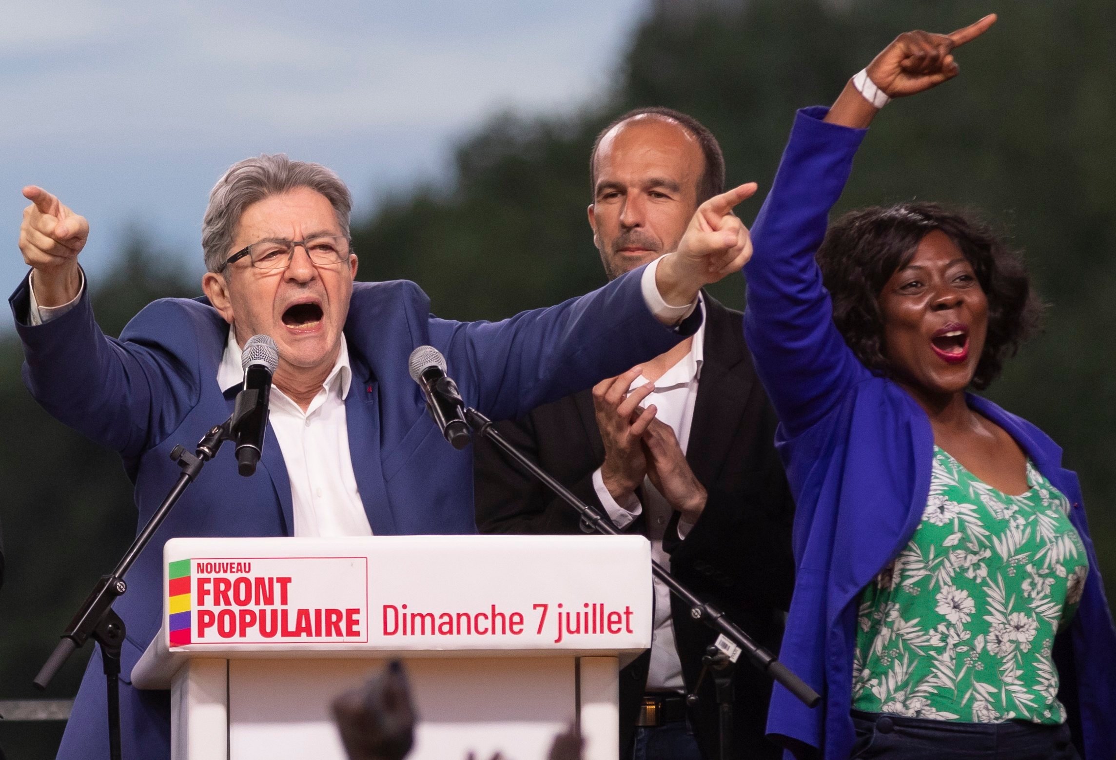 Jean-Luc Melenchon, the polarising firebrand of the hard-left France Unbowed (LFI) party, reacts to the surprising results of France’s election on July 7, which put his New Popular Front coalition in the lead. Photo: EPA-EFE