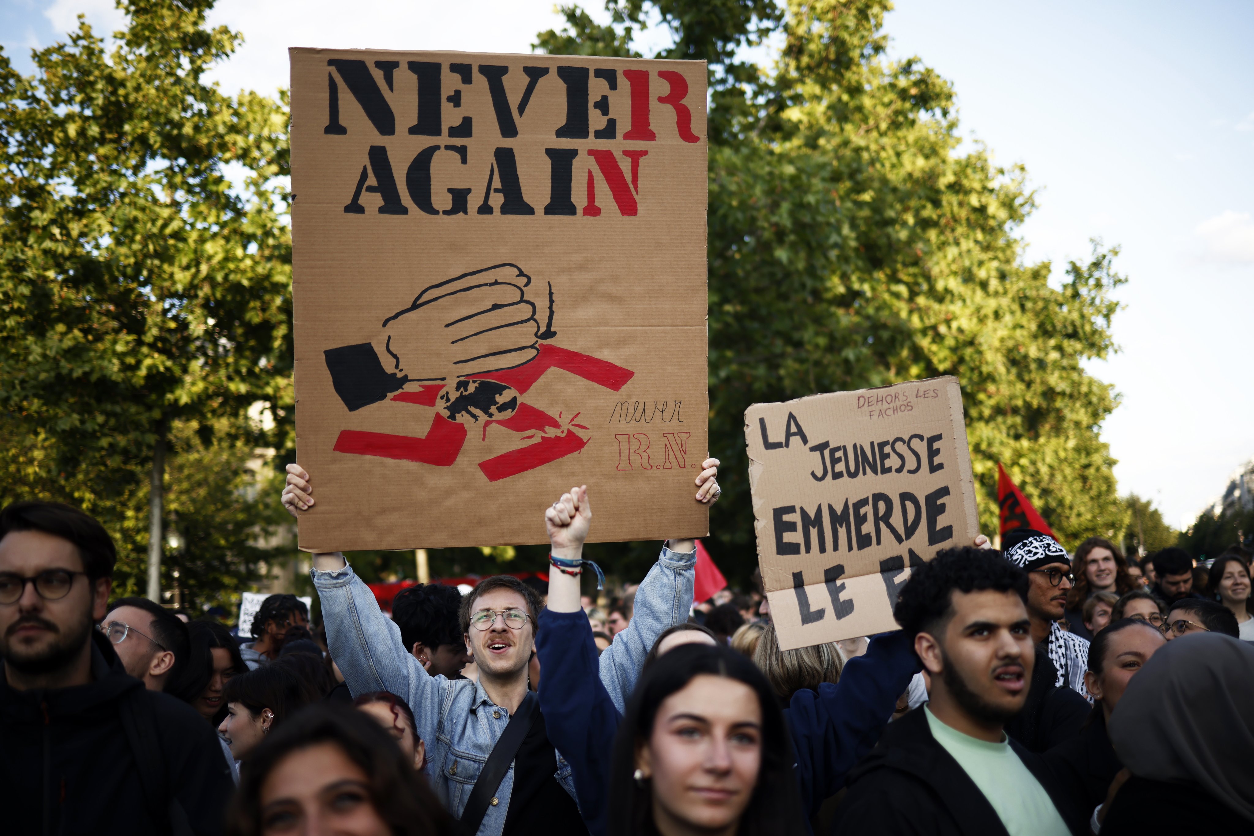 Protesters in Paris demonstrate against French far right-wing party National Rally in June. Photo: EPA-EFE