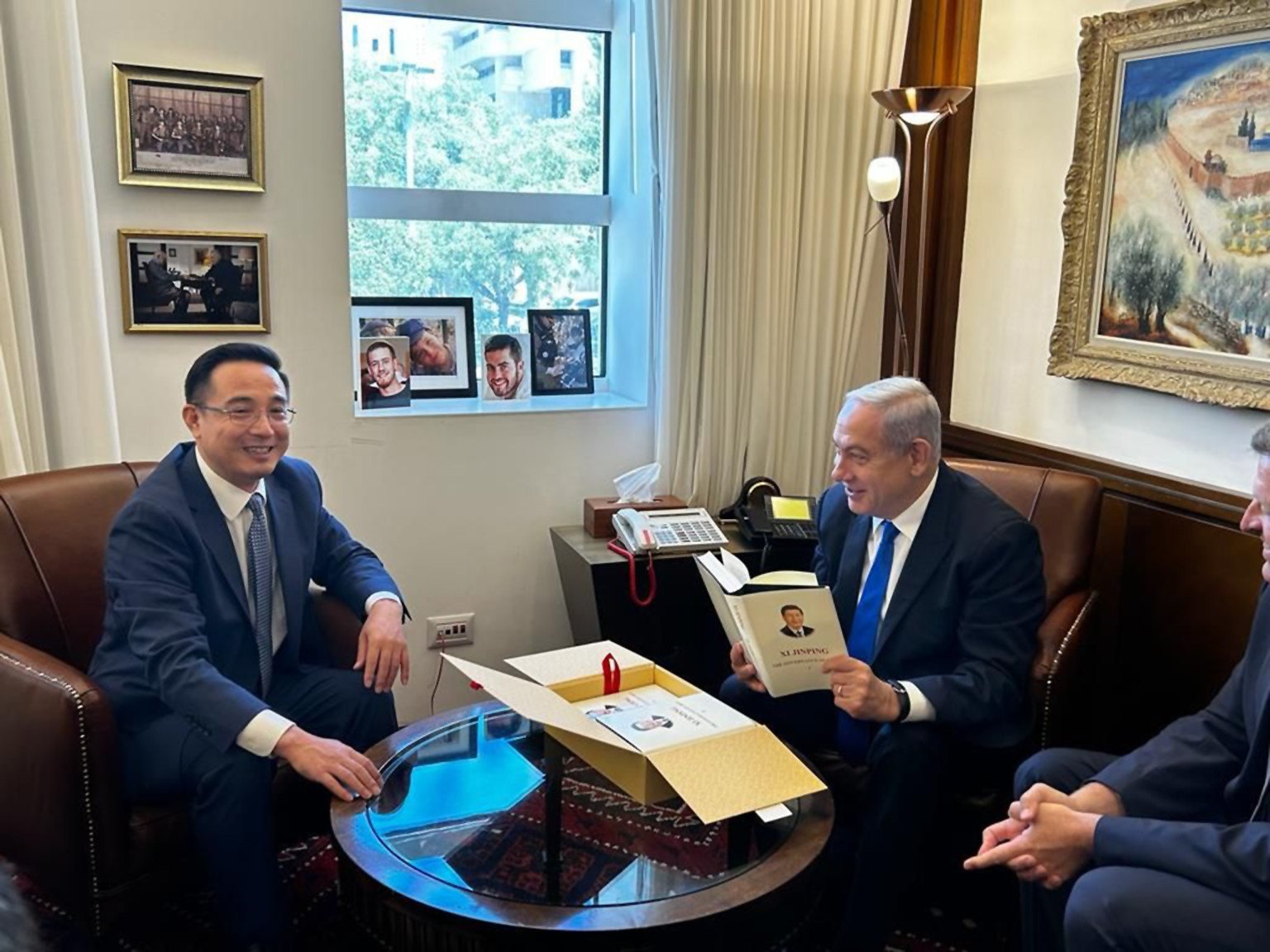 China has tapped Ambassador Cai Run, shown giving Israeli Prime Minister Benjamin Netanyahu an autographed copy of Chinese President Xi Jinping’s book, to bcome Beijing’s envoy to the EU. Photo: X/@IsraeliPM