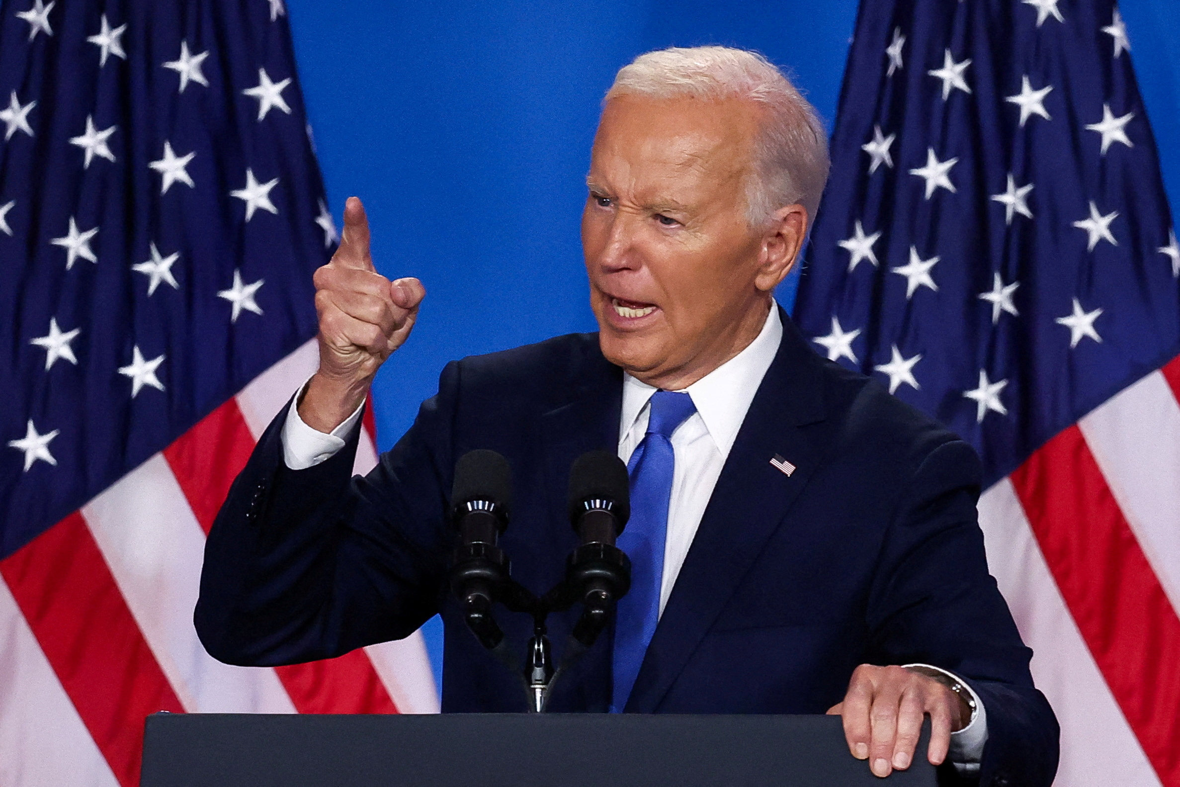 US President Joe Biden at his closely watched press conference. Photo: Reuters