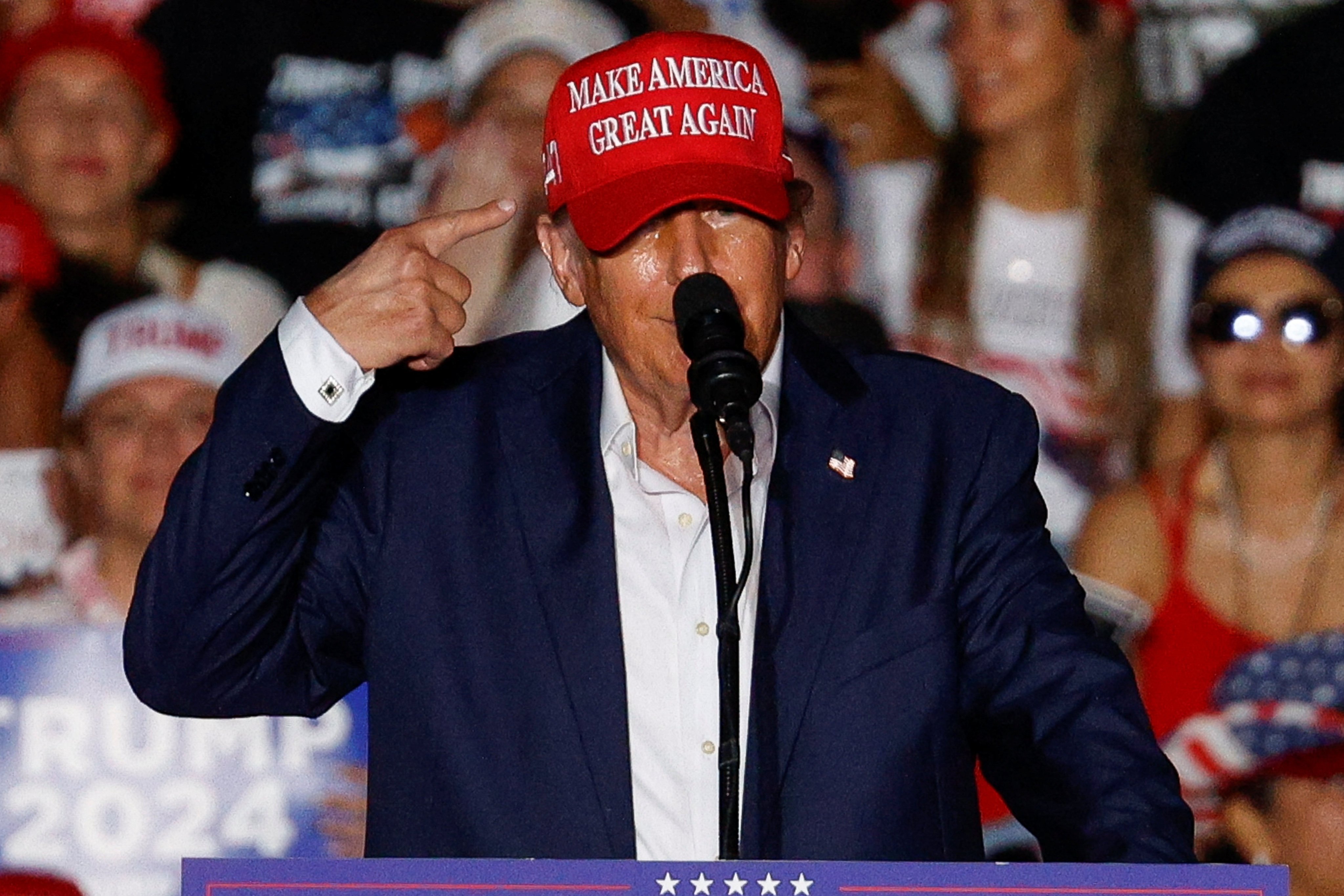 Republican US presidential candidate Donald Trump gestures during a campaign rally at his golf resort in Doral, Florida, on Thursday. Photo: Reuters