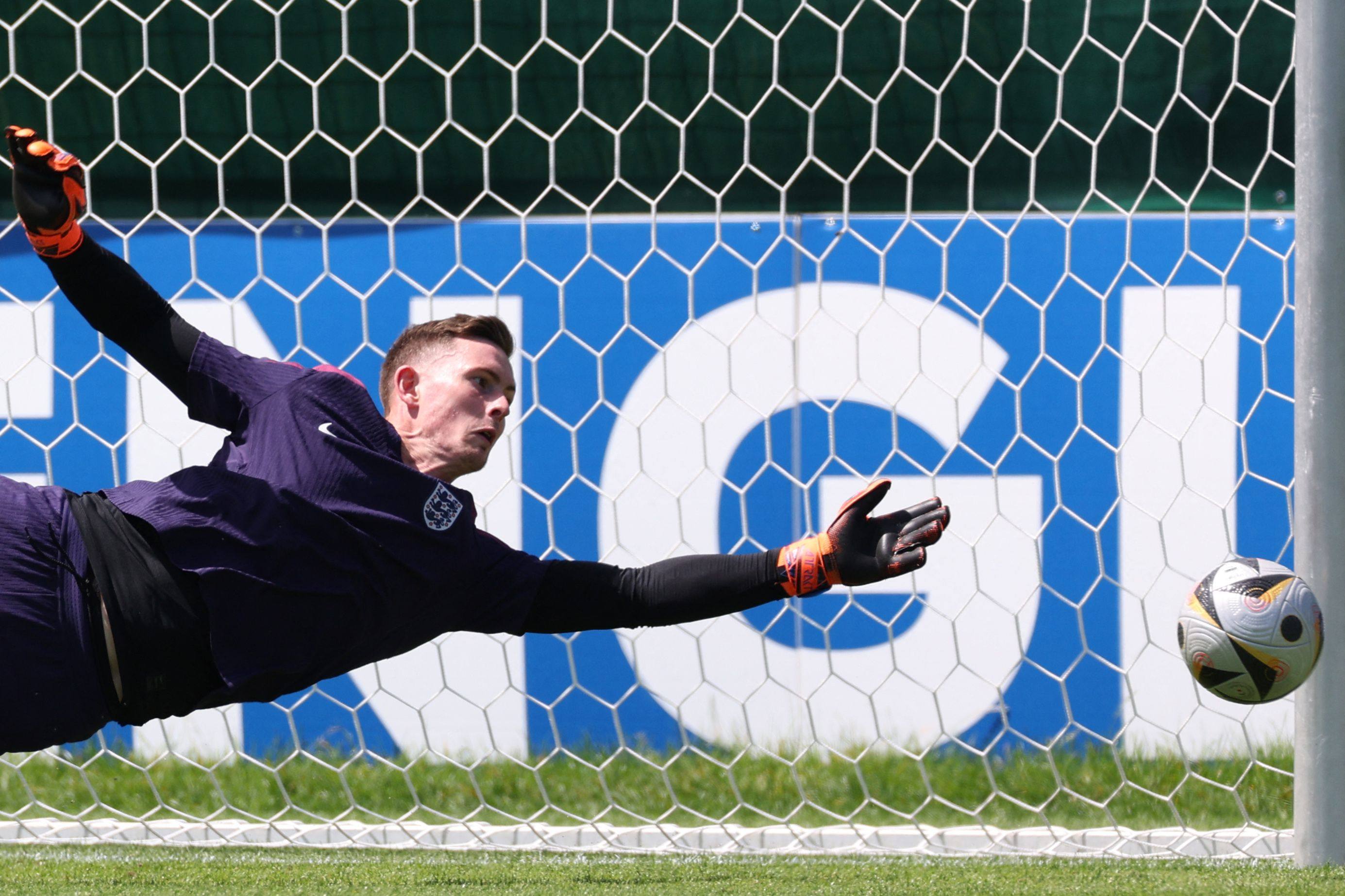 England goalkeeper Dean Henderson at a training session in Blankenhain on July 13, the eve of their Euro 2024 final football match against Spain. Photo: AFP