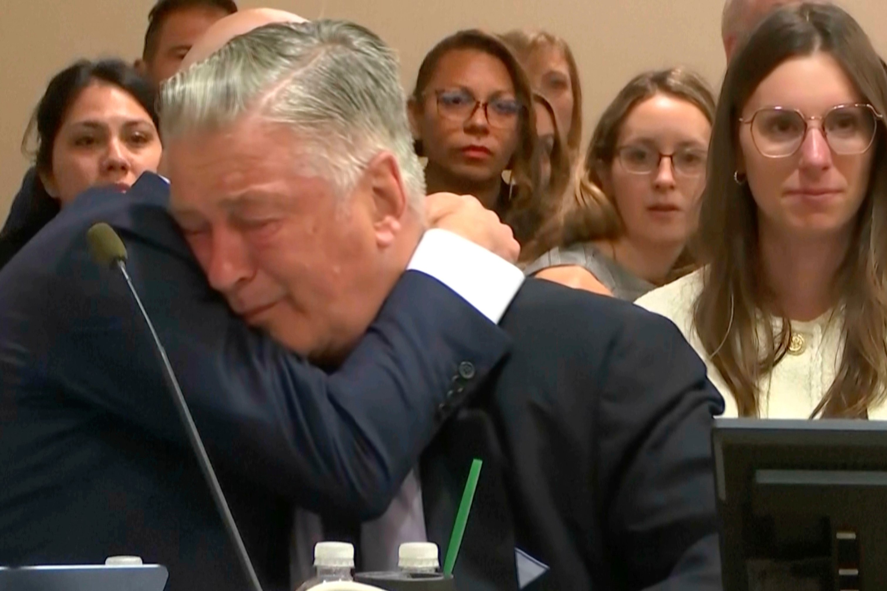 Actor Alec Baldwin reacts after the judge threw out the involuntary manslaughter case against him in Santa Fe, New Mexico, on Friday. Photo: AP