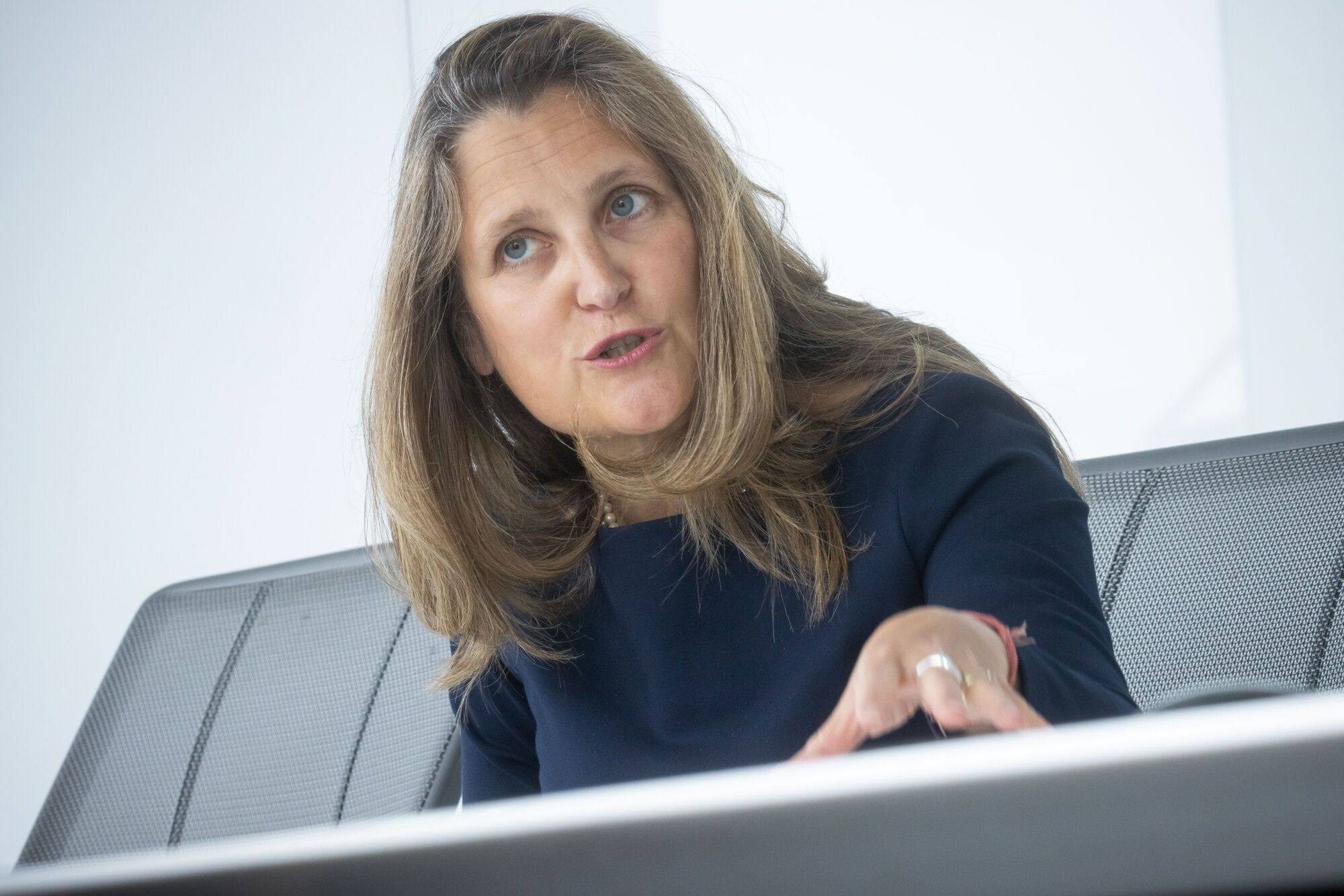 Chrystia Freeland, Canada’s deputy prime minister and finance minister, speaks in an interview in New York on Friday. Photo: Bloomberg