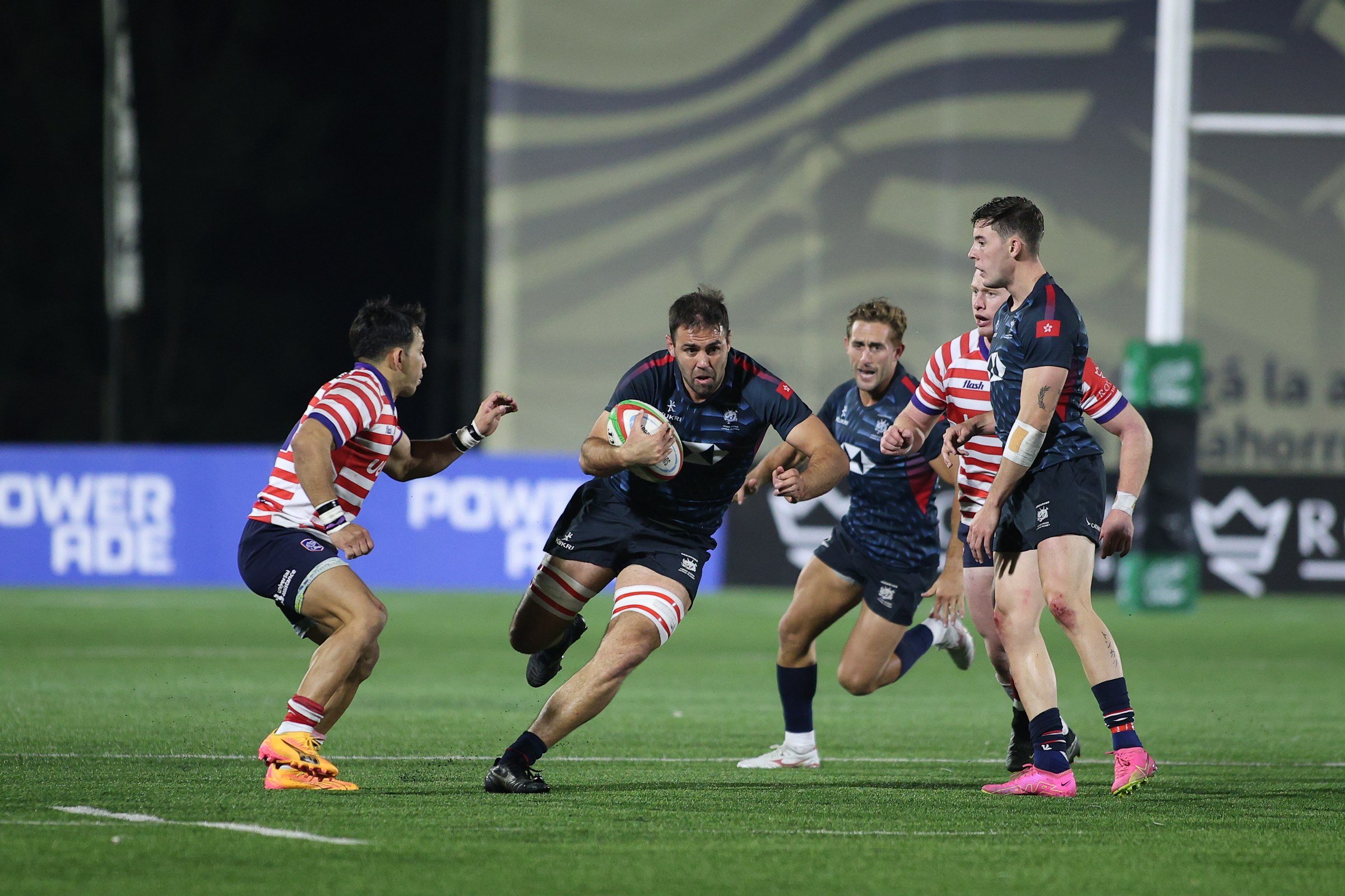 Callum McCullough storms forward during Hong Kong’s comfortable victory over Paraguay in Ascunsion. Photo: Eneas Colman for Hong Kong China Rugby