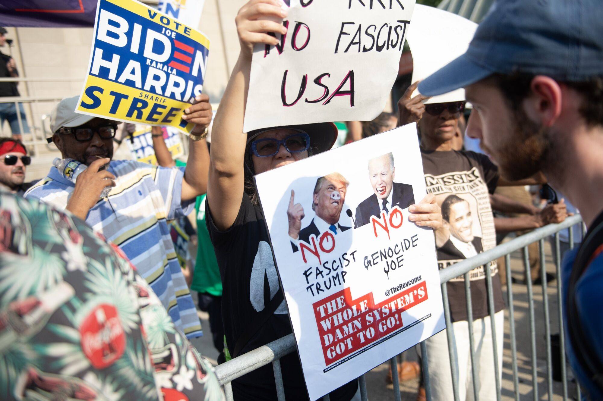 Demonstrators during a Philadelphia Democrats ‘Rally Against Trump!’ demonstration in Philadelphia, Pennsylvania, US, on June 22, 2024. Photo: Bloomberg