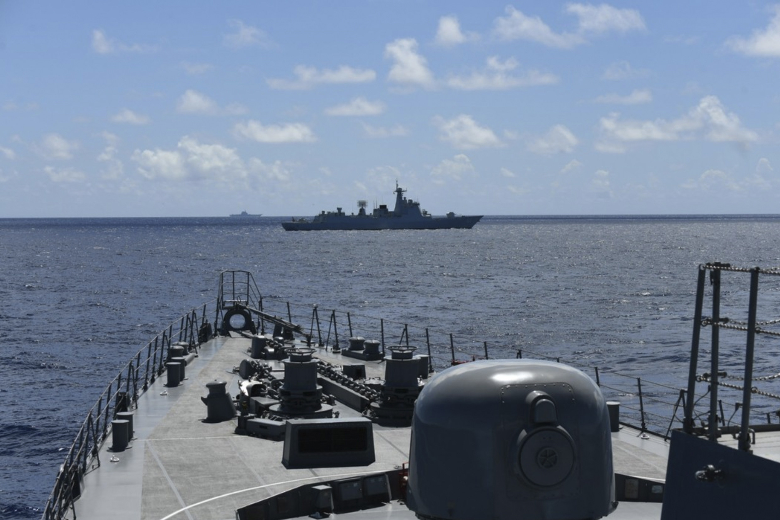 A Chinese carrier task force is seen from a Japanese destroyer in the Philippine Sea on July 9. Photo: Japan’s Joint Staff Office via AP