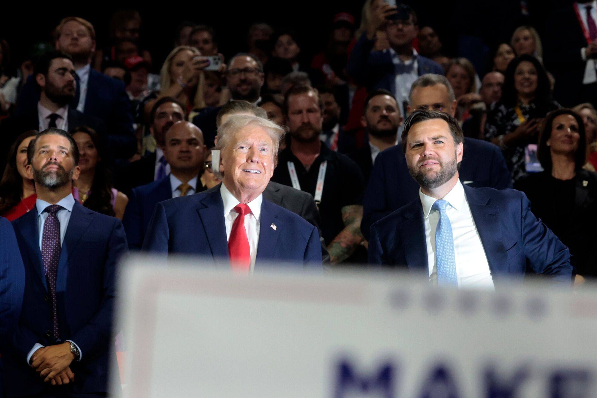 Former US President Donald Trump (centre), and Senator J.D. Vance (right) are expected to be aligned on Taiwan and trade with China. Photo: Bloomberg