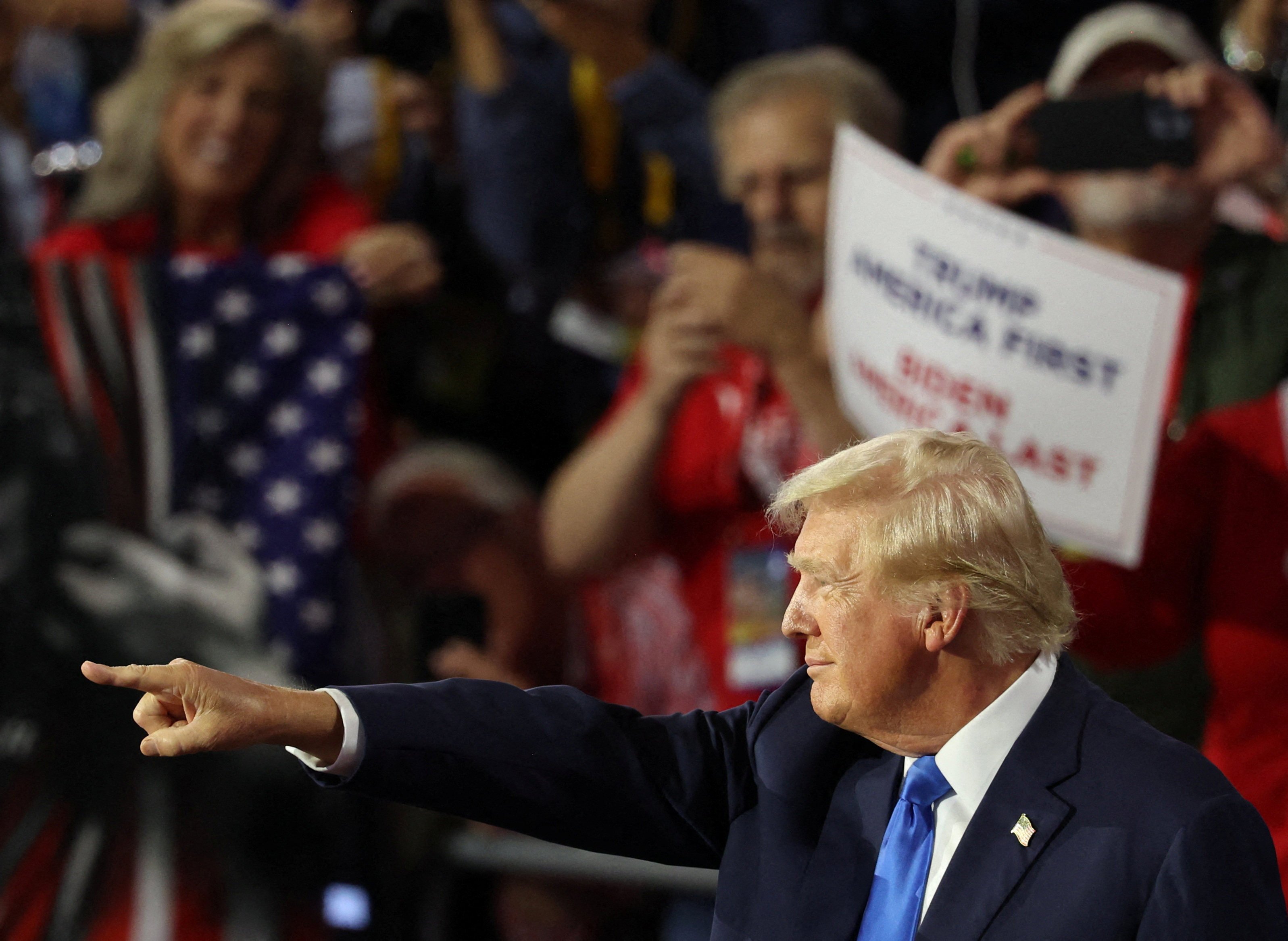 US presidential nominee Donald Trump arrives for the second day of the Republican National Convention in Milwaukee on Tuesday. Photo: Reuters