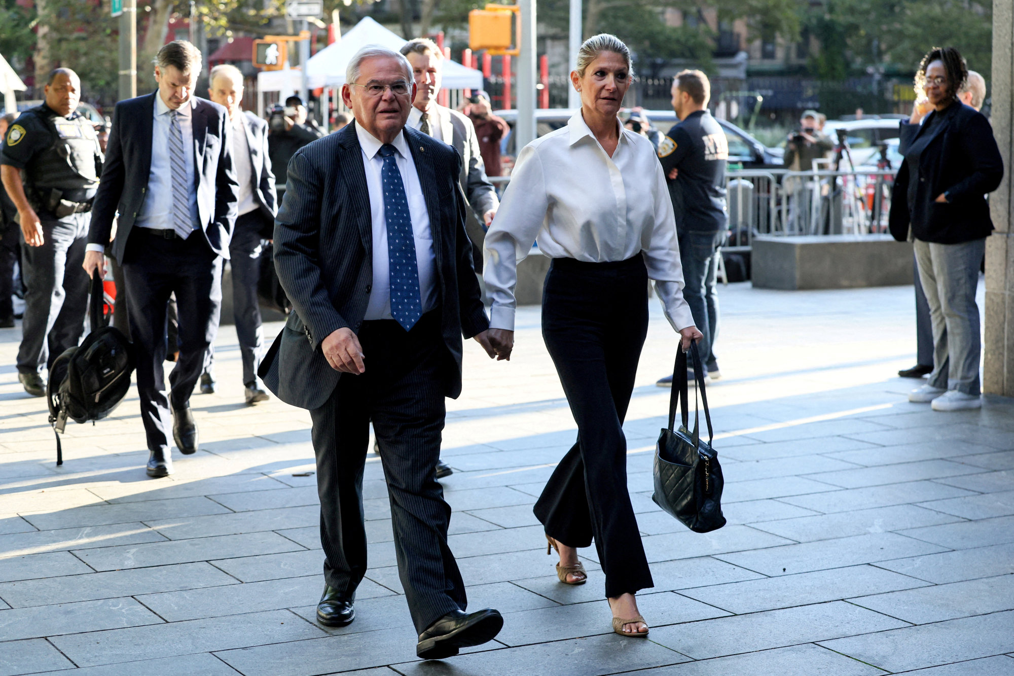 US Senator Robert Menendez and his wife Nadine Menendez arrive at federal court in New York in September 2023. Photo: Reuters