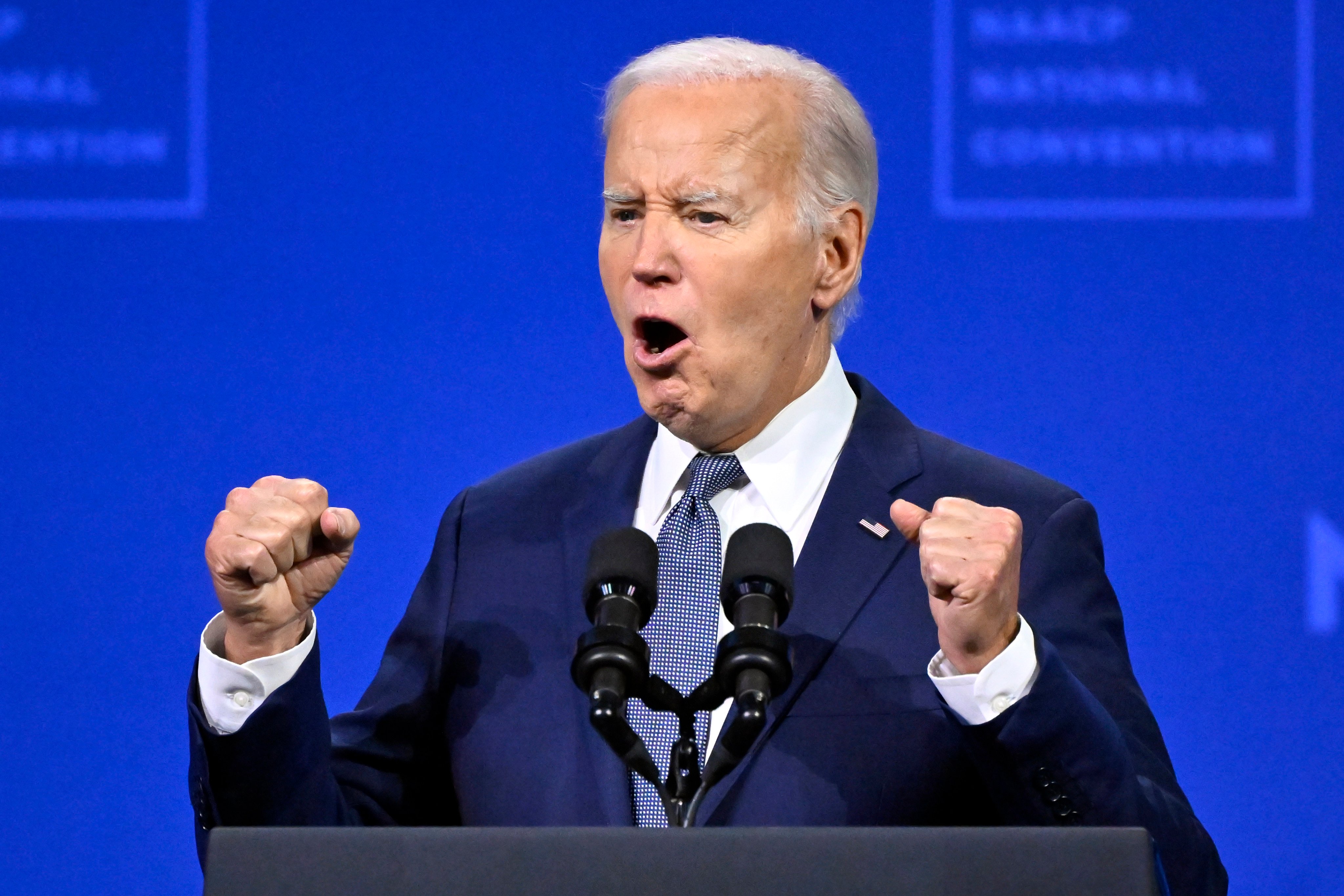 US President Joe Biden speaks at the National Convention in Las Vegas on Tuesday. Photo: AP