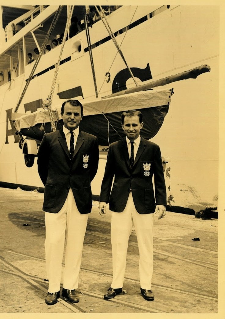 Neil Pryde (right) with his crewman Peter Gamble ahead of the 1968 Games. Photo: Handout