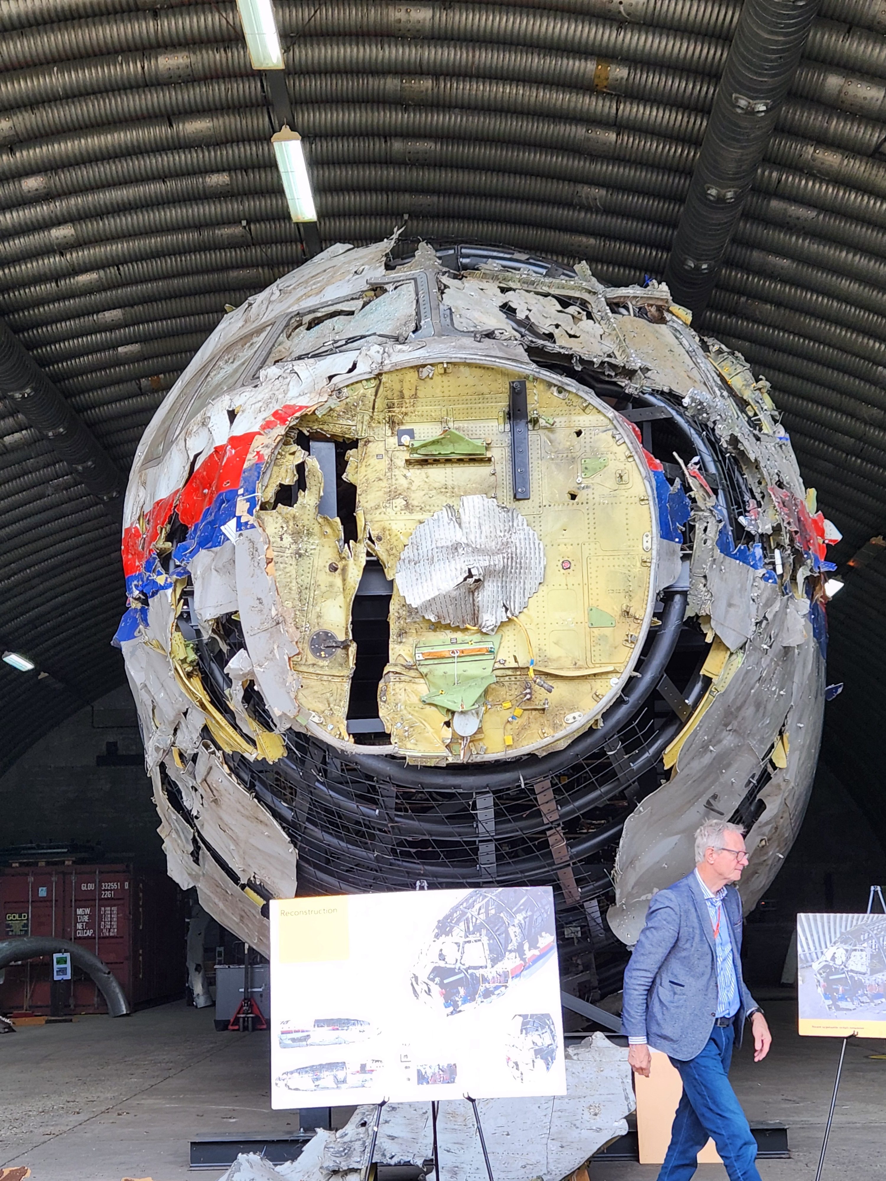 Reconstructed MH17 wreckage. Photo: Amy Chew