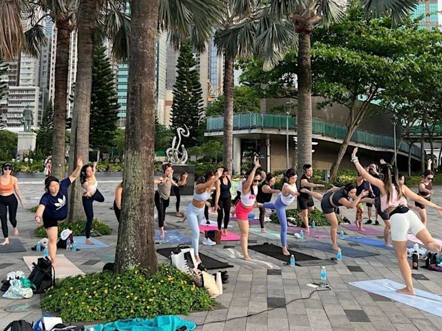 Yogis of all levels can join the “Silent Inside Flow” disco on the Sai Ying Pun waterfront. Photo: Allevents