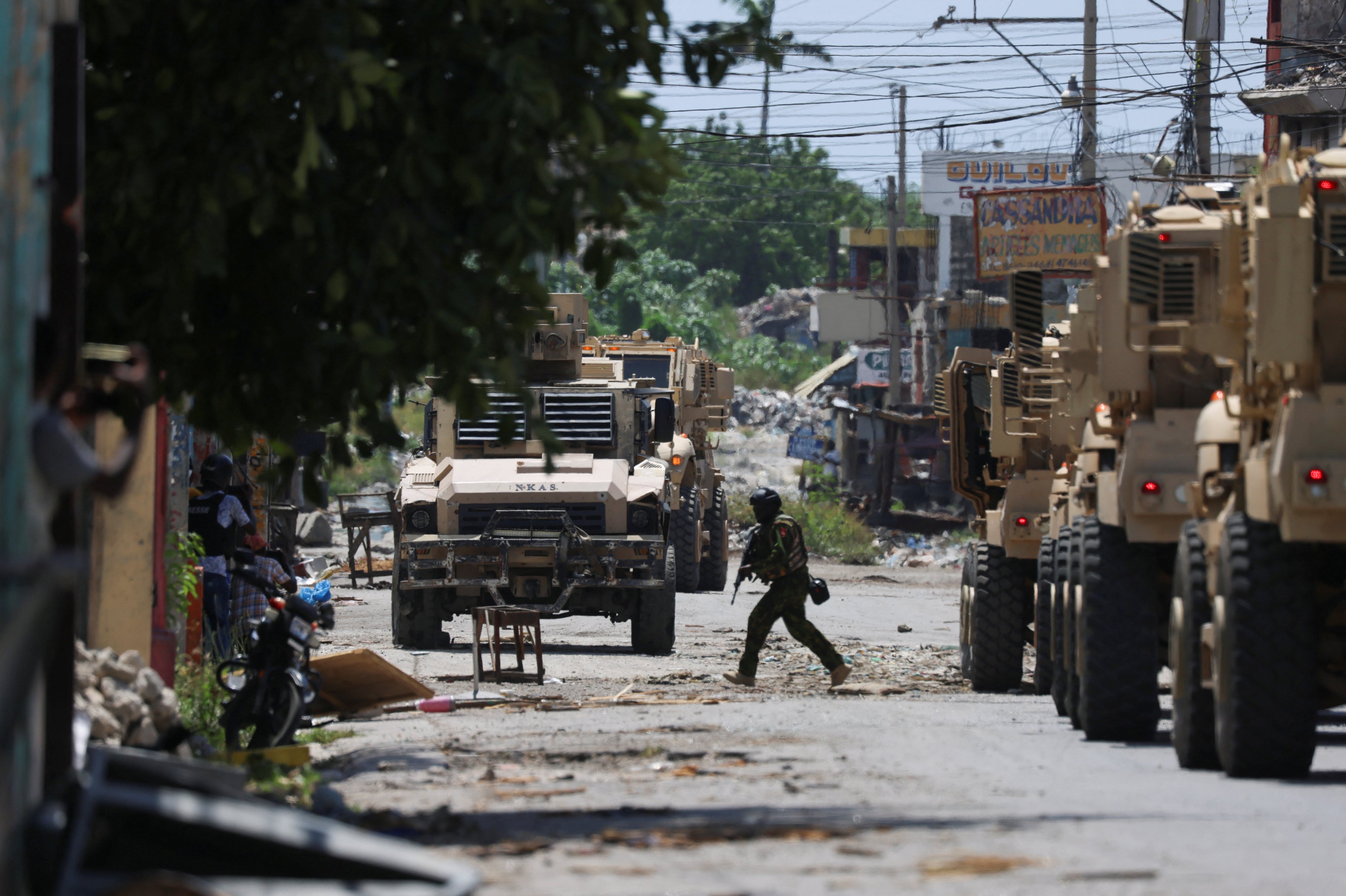 Kenyan police patrol in Port-au-Prince, Haiti, on Wednesday as part of a peacekeeping mission. Photo: Reuters