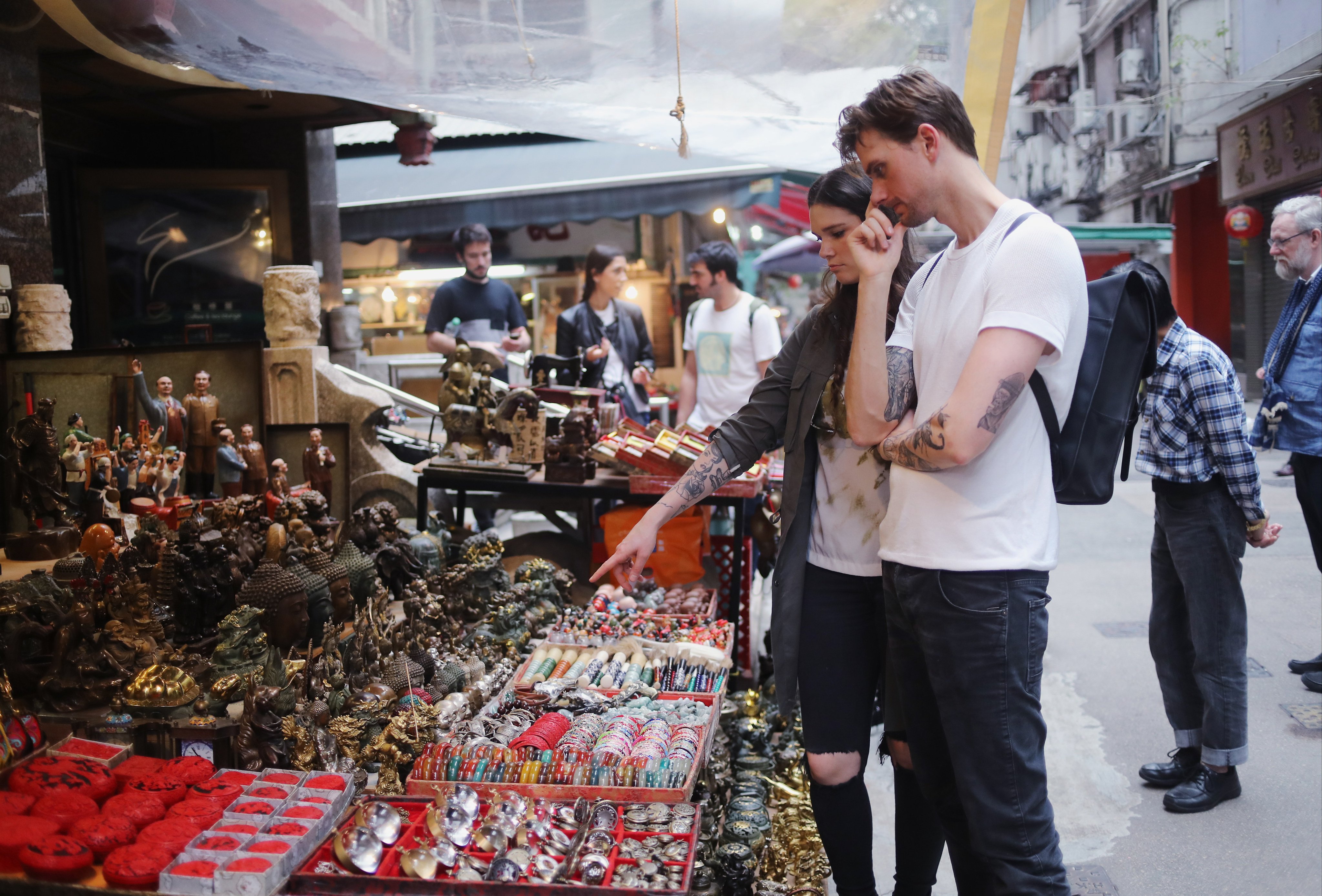 Tourists at Upper Lascar Row in Sheung Wan in February 2018. Photo: Winson Wong