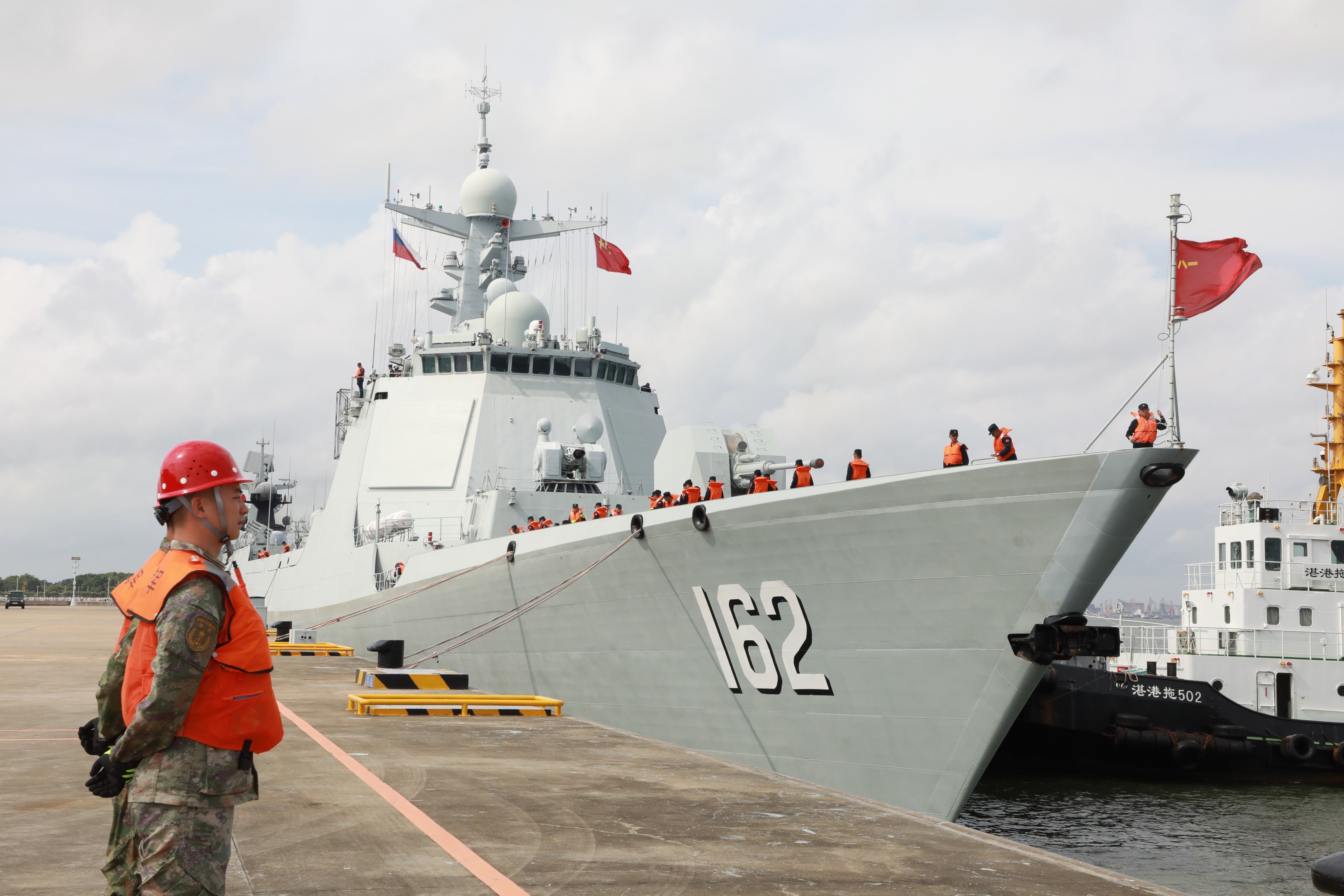 The PLA Navy guided-missile destroyer Nanning sits at a naval port in Zhanjiang, Guangdong province. Chinese and Russian fleets set sail from Zhanjiang on Monday for a three-day joint maritime exercise. Photo: Xinhua