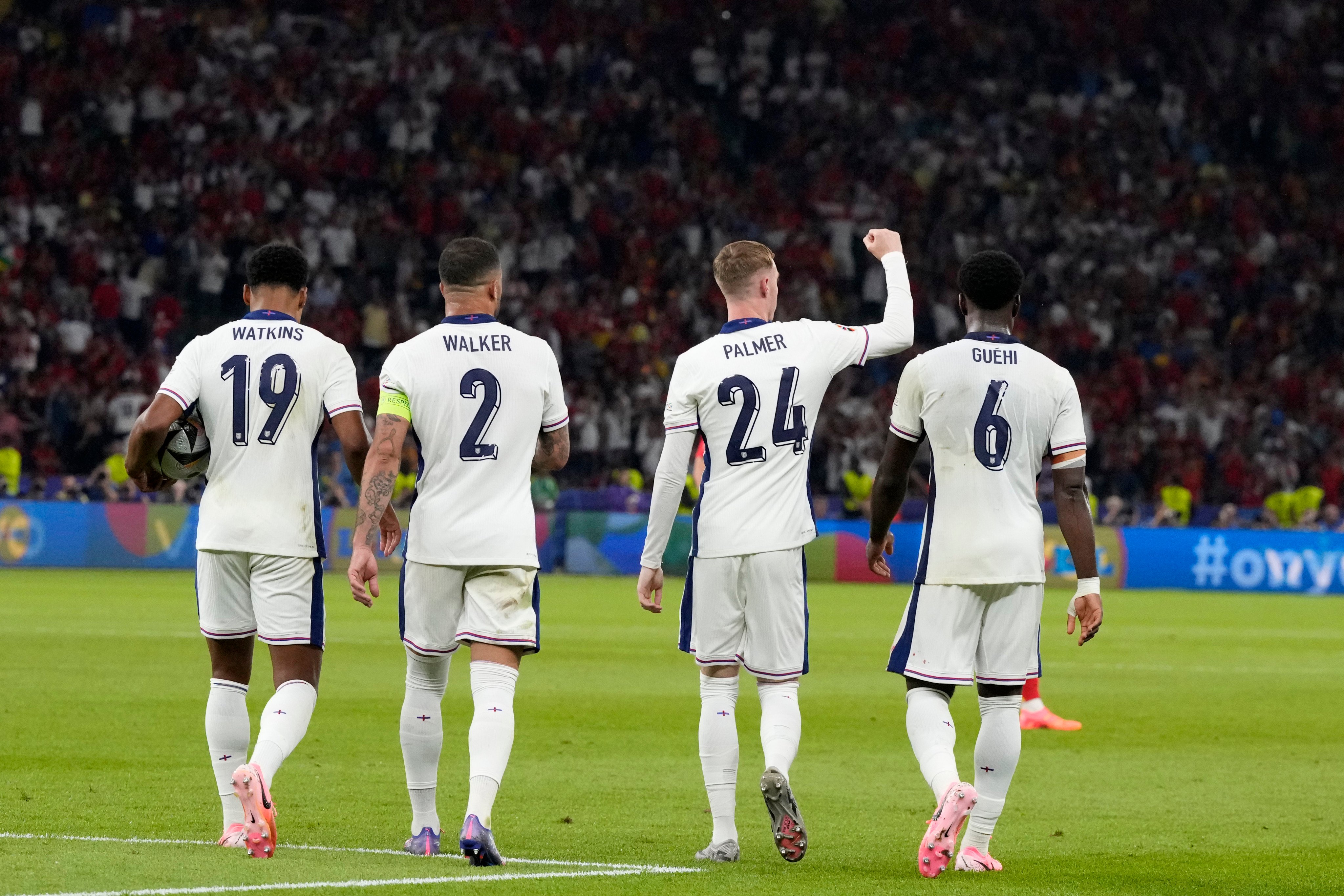 England’s Cole Palmer, (second right) celebrates with his teammates after scoring against Spain in the Euro 2024 final. Palmer’s FPL price has more than doubled for the new season. Photo: AP