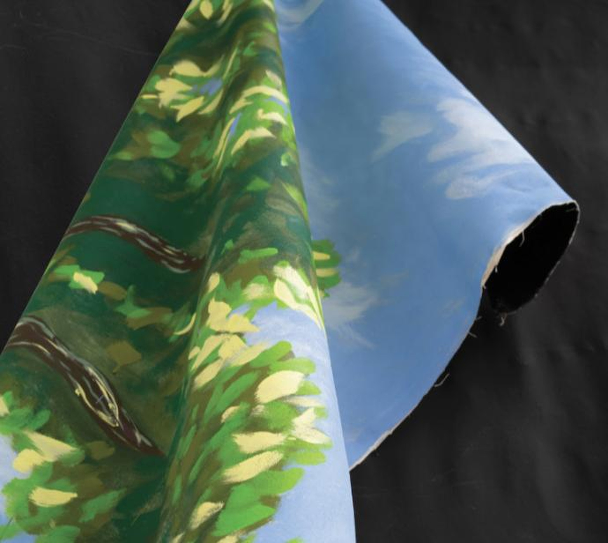 One of Echakhch’s pieces of fabric painted with an image of a tree. Photo: courtesy of Pace Gallery.