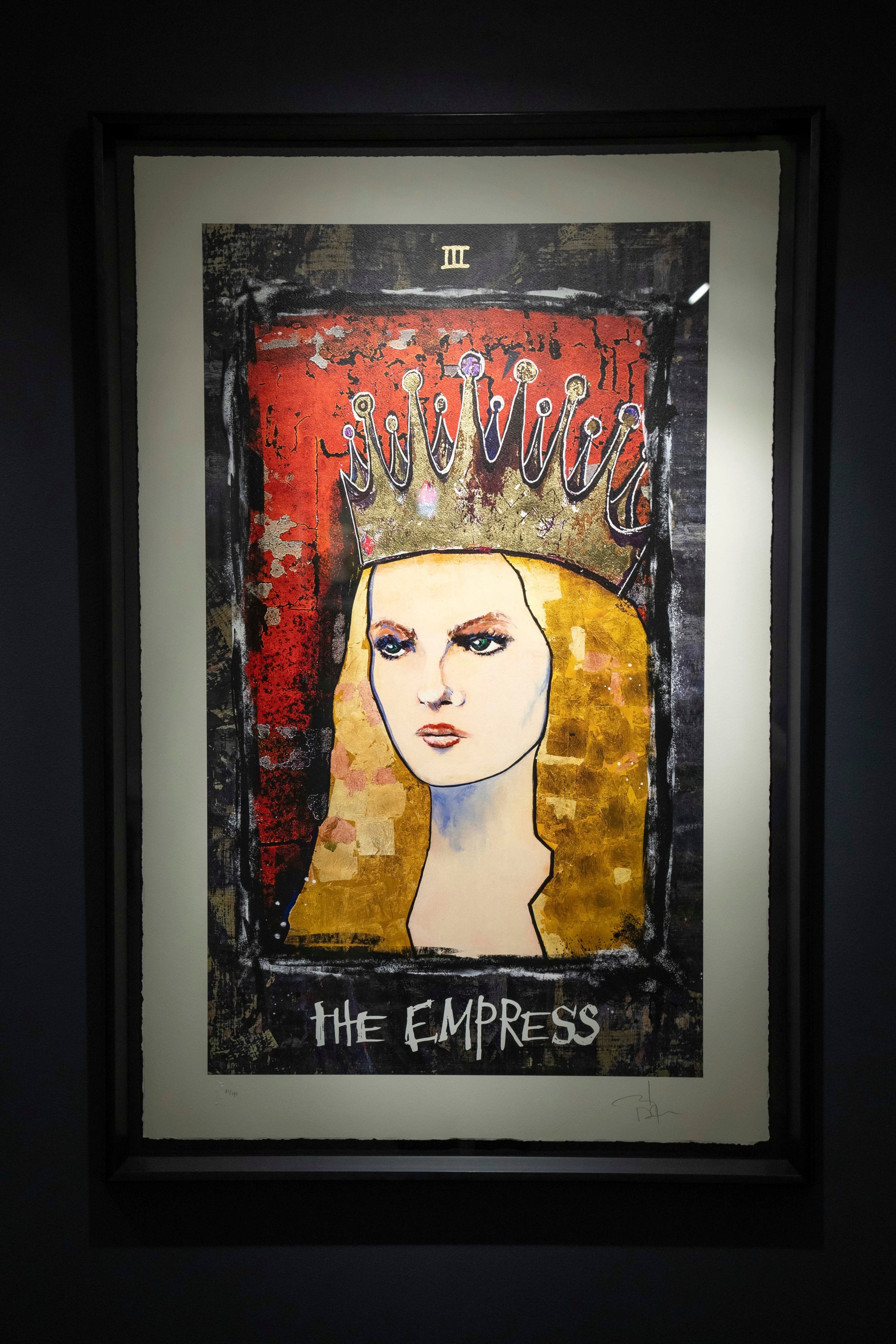 Detail from The Empress, depicting Vanessa Paradis, from the Tarot collection by actor Johnny Depp is displayed at Castle Fine Art in London. Photo: Scott A Garfitt/Invision/AP