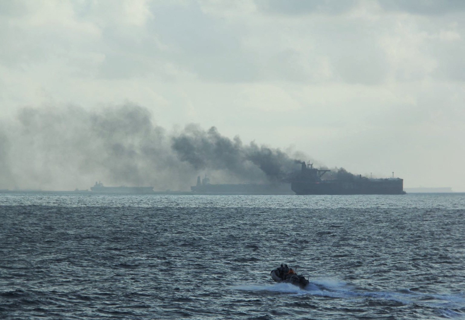 Two crew members of the tankers were airlifted to hospital and others rescued from life rafts. Photo: Singapore Navy/Handout via Reuters