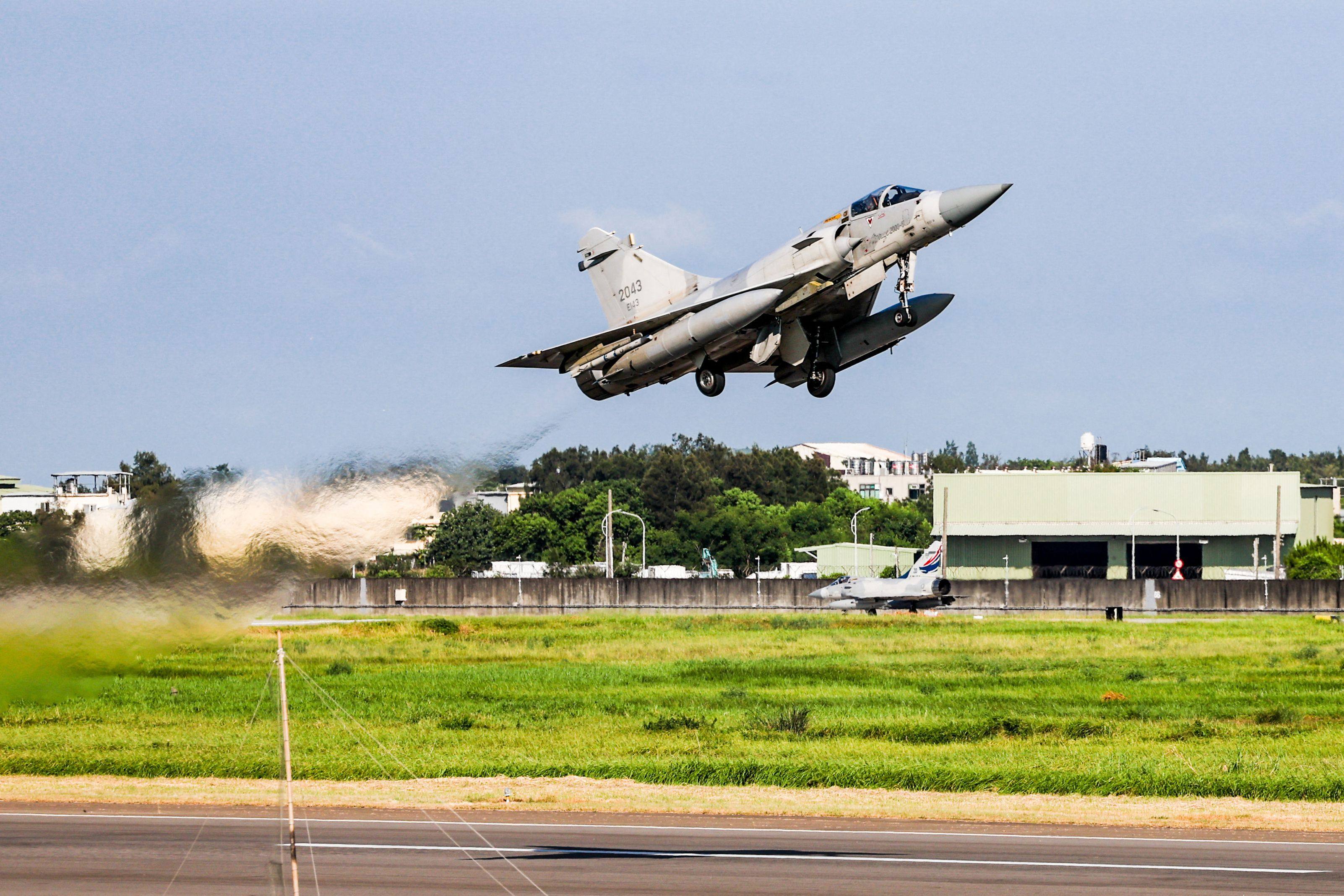 A Taiwanese air force Mirage-2000 aircraft takes off from an undisclosed base as the annual Han Kuang exercise begins on Monday. Photo: AFP 