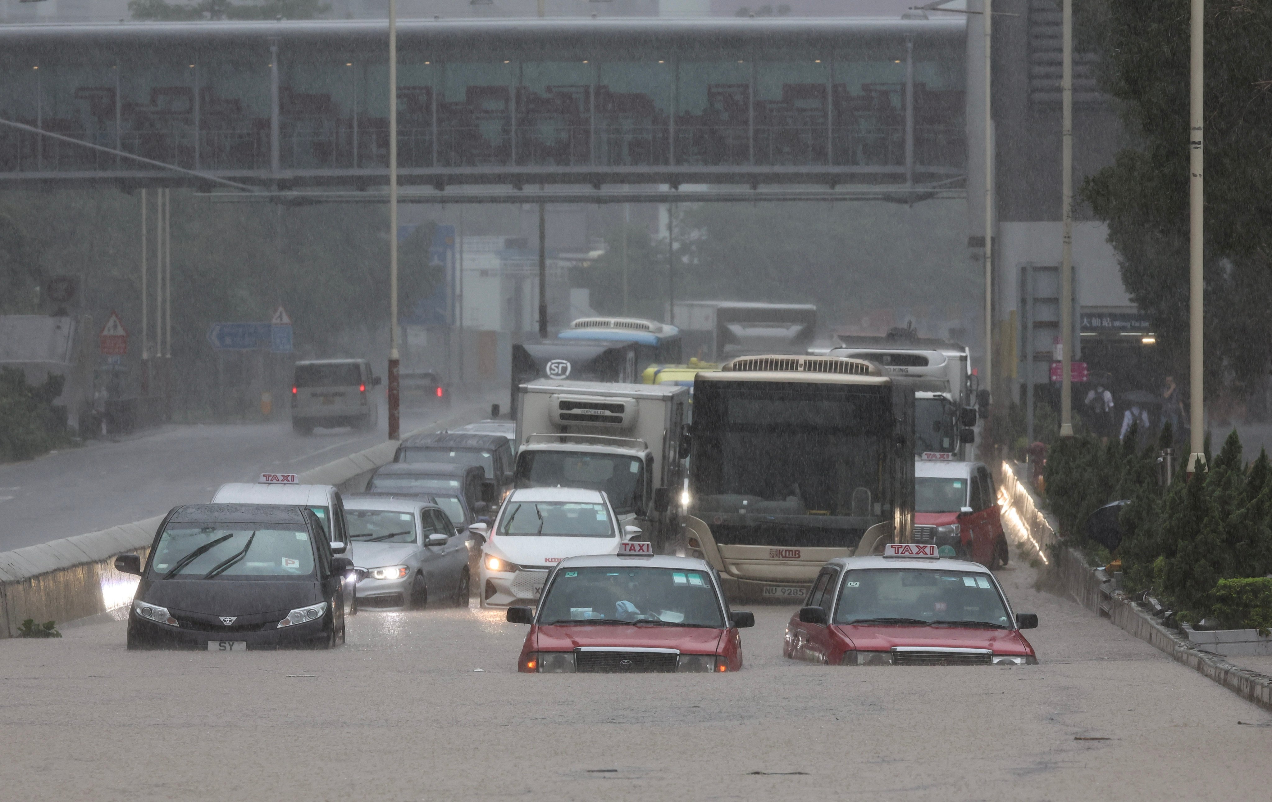 Lung Cheung Road in Wong Tai Sin of Hong Kong’s Kowloon peninsula was flooded during a severe rainstorm in the highest Black category on 8 September 2023. Photo: Edmond So.