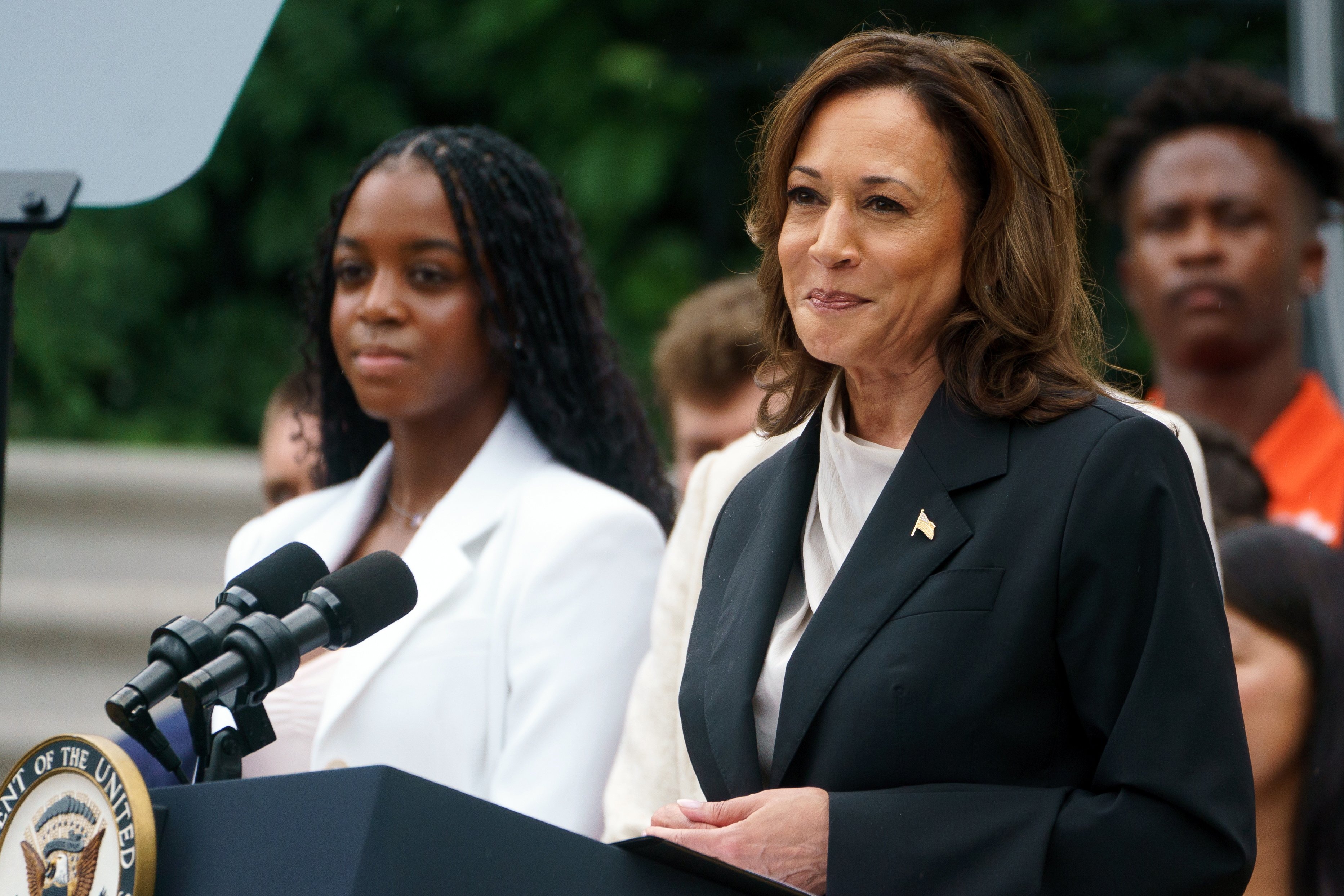 US Vice-President Kamala Harris at an event  at the White House on Monday, her first public appearance since Joe Biden withdrew from the presidential race and endorsed her to replace him as Democratic nominee. Photo: EPA-EFE 
