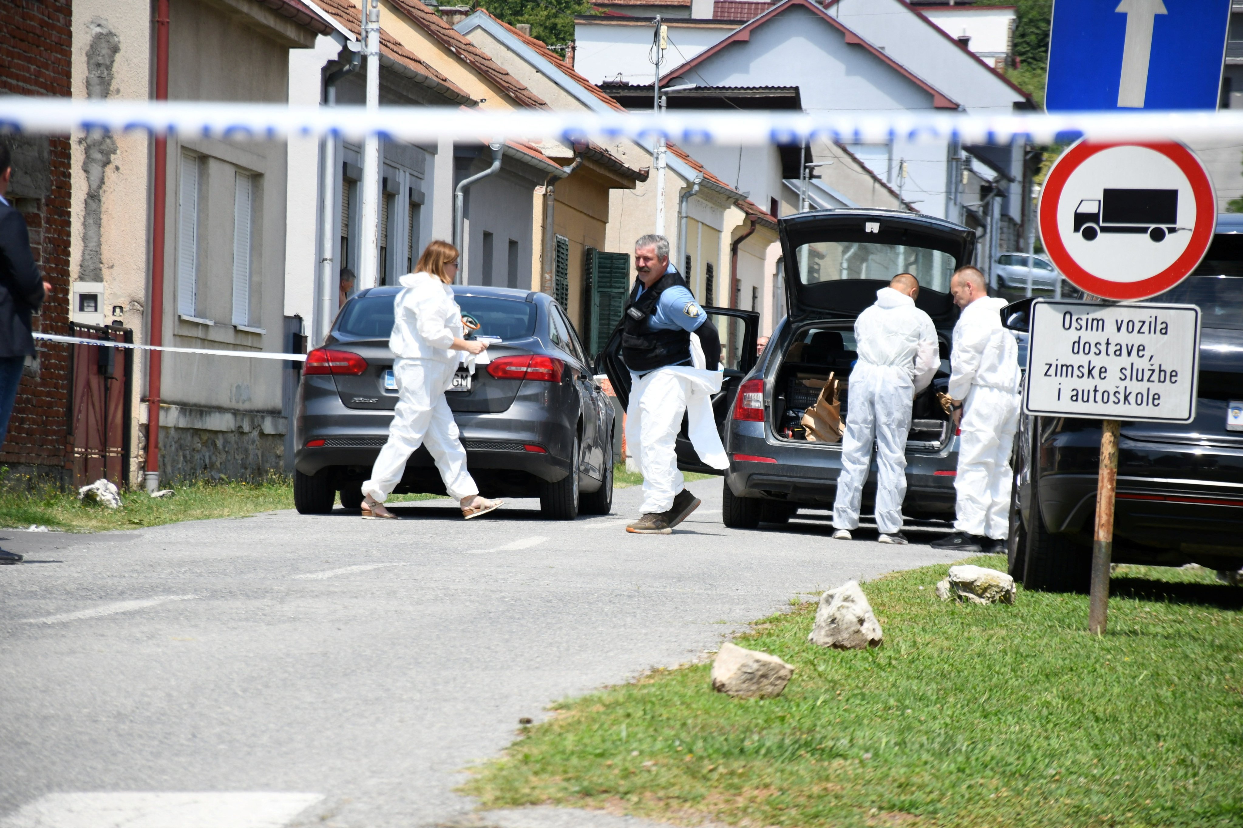 Police secure a crime scene in Daruvar, Croatia on Monday. Photo: Damir Spehar / PIXSELL / Handout via Reuters