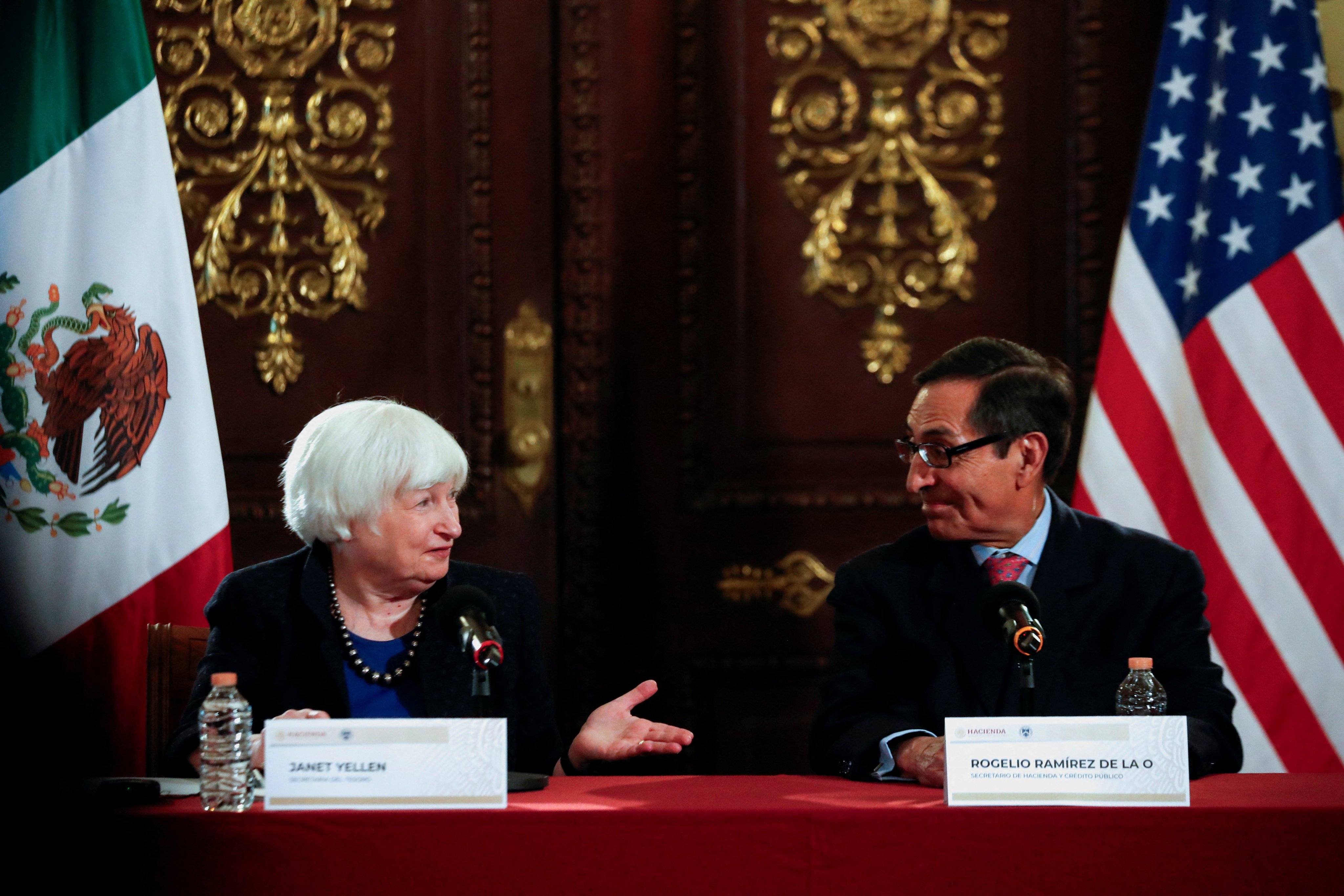 US Treasury Secretary Janet Yellen (left) attends a press conference with Mexican Finance Minister Rogelio Ramirez de la O in Mexico City on December 7, 2023. Photo: Reuters