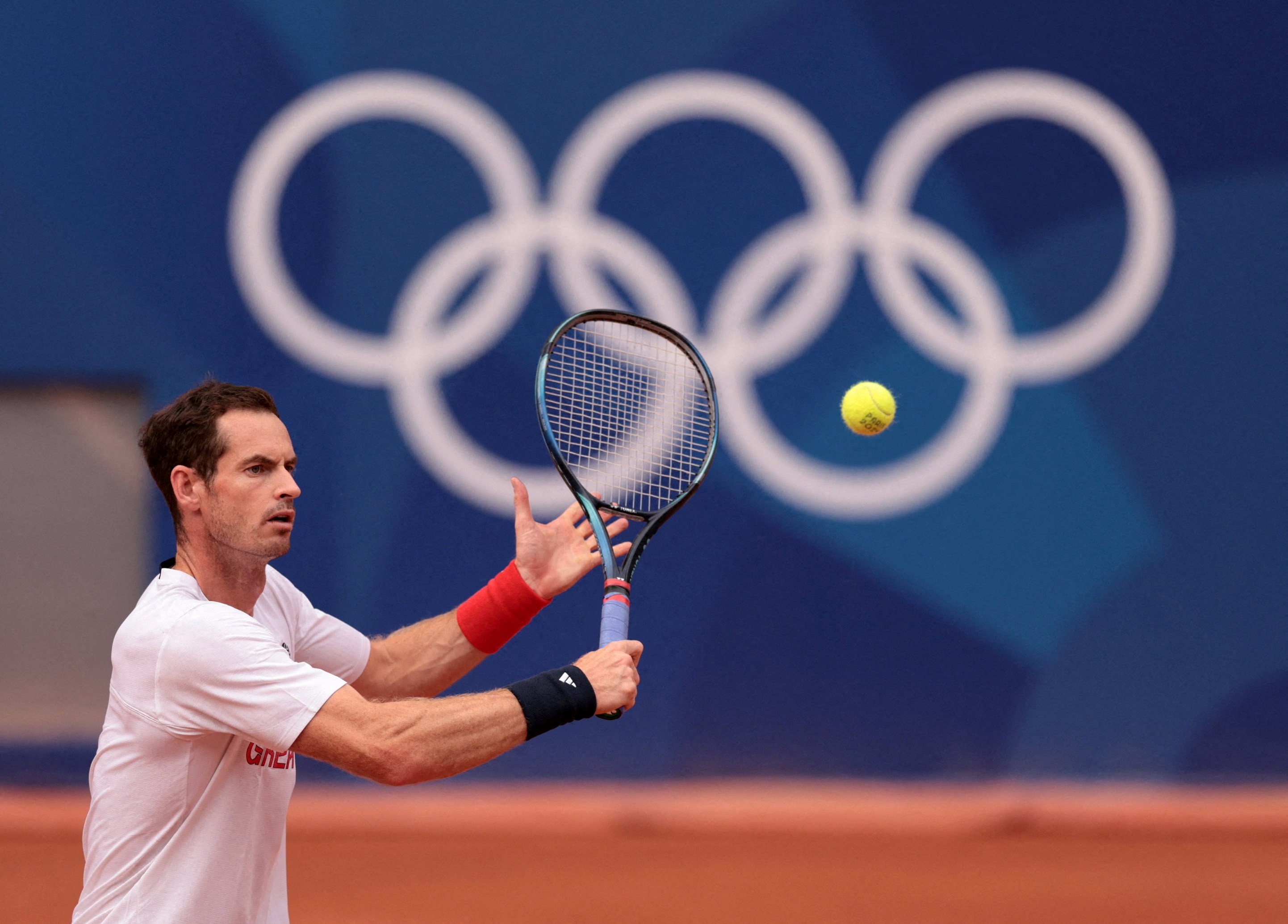 Andy Murray gets some practice in at Roland Garros ahead of the Paris Olympics. Photo: Reuters