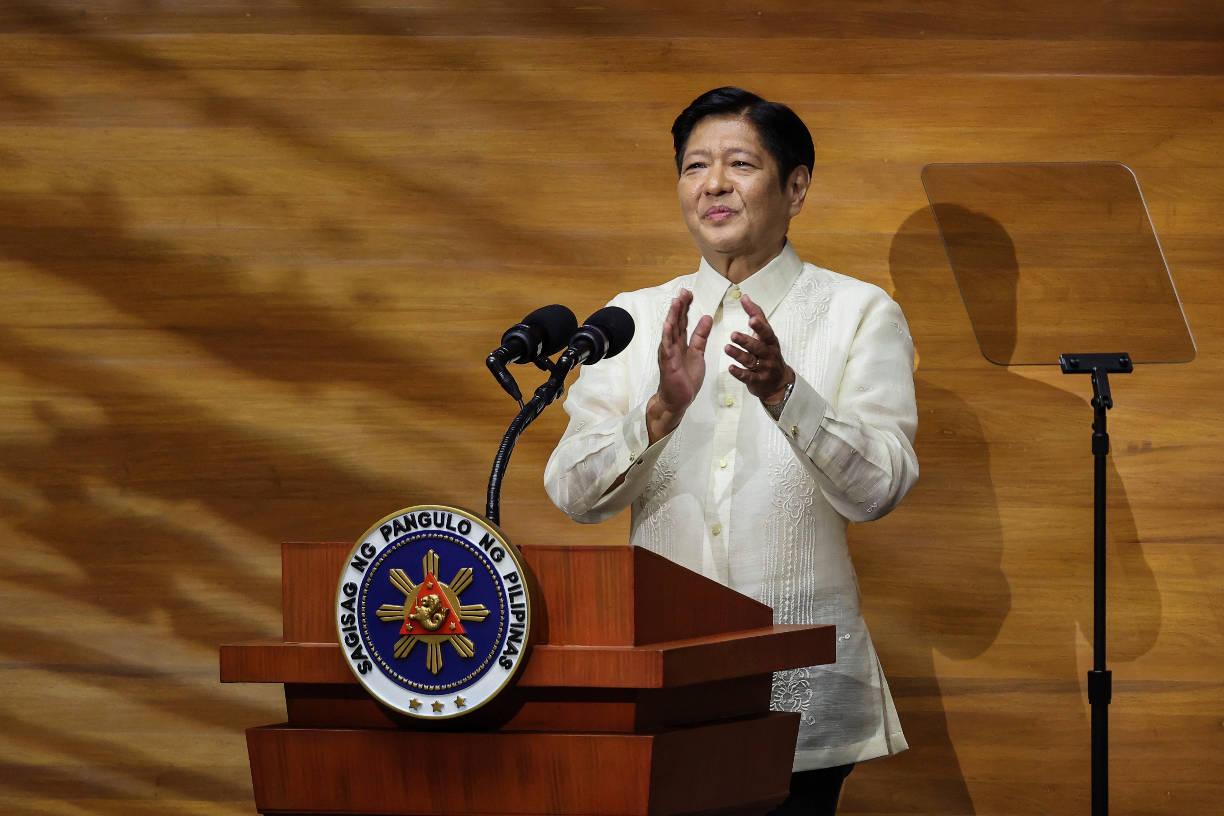 Philippine President Ferdinand Marcos Jnr delivers his third State of the Nation Address at the House of Representatives in Quezon City on Monday. Photo: AP