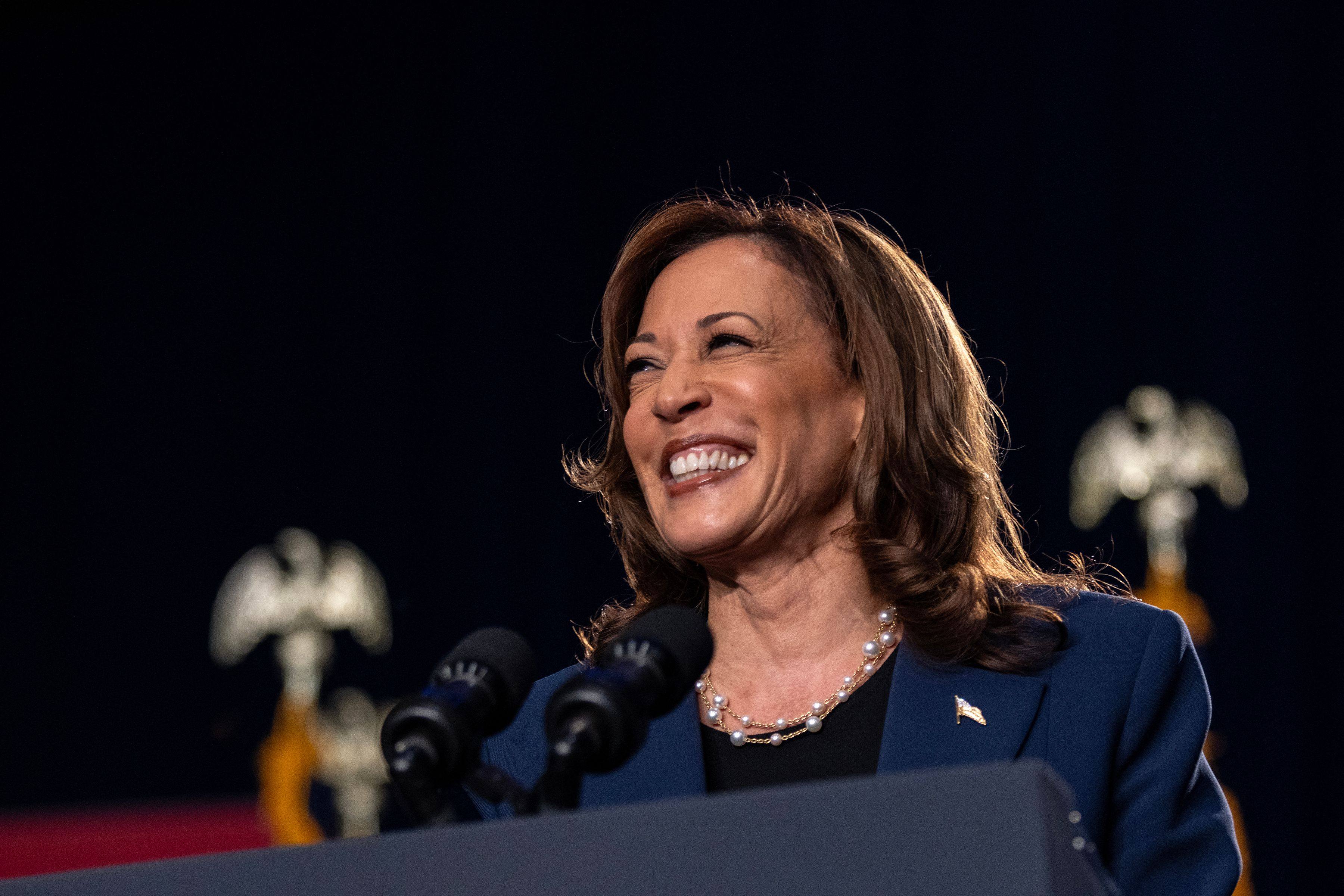 US Vice-President Kamala Harris speaks at West Allis Central High School during her first campaign rally in Milwaukee, Wisconsin, on Tuesday. Photo: AFP