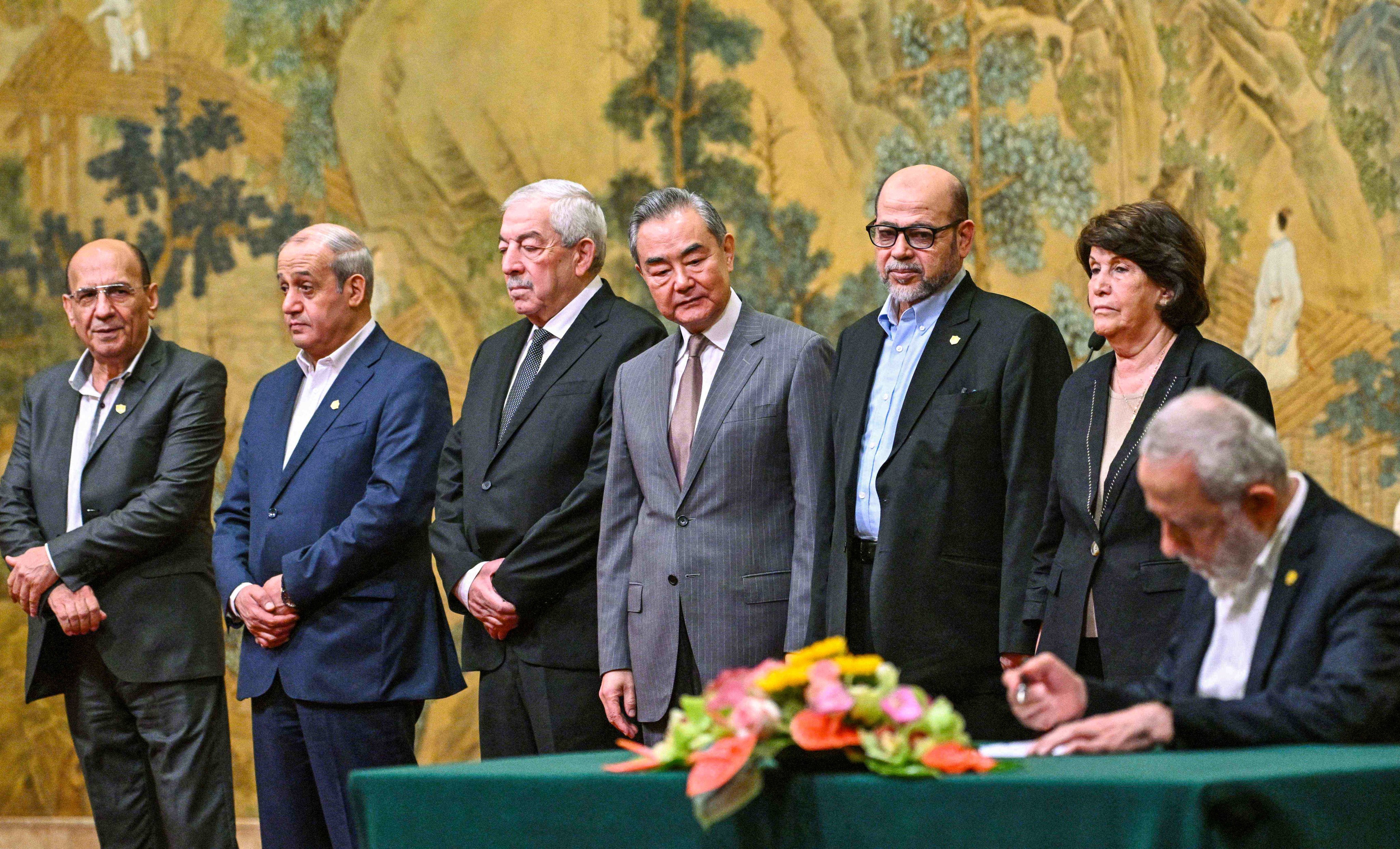 China’s Foreign Minister Wang Yi looks on during the signing of the “Beijing declaration” at the Diaoyutai State Guesthouse. Photo: AFP